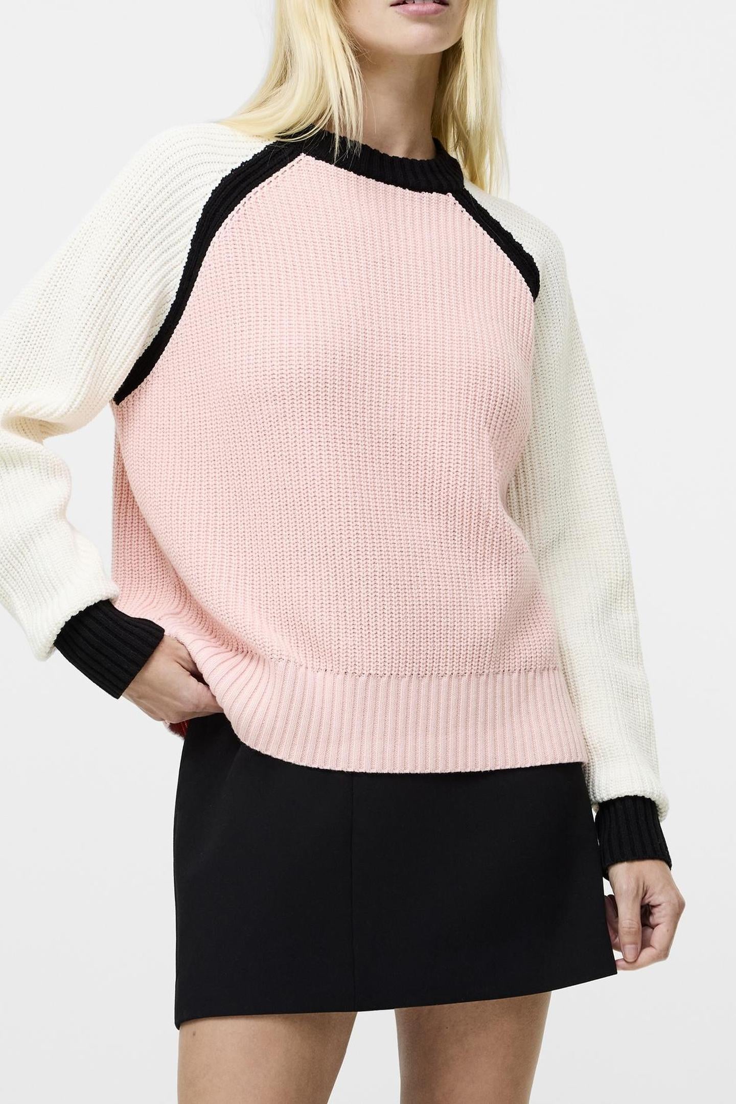 VARLI COLOUR BLOCKING JUMPER BLACK/PEACH PINK/WHI 1