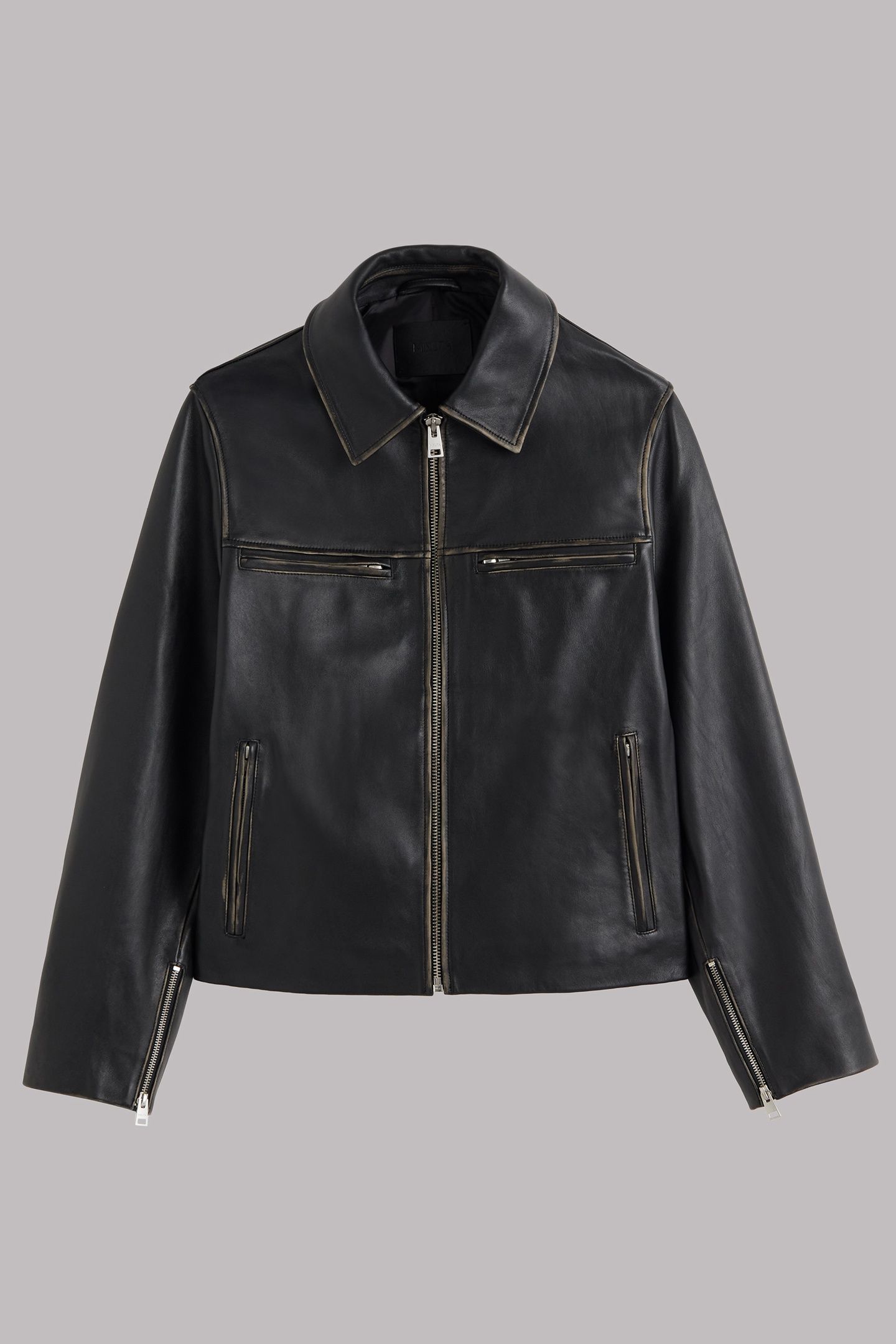 THE BLACK FADED STRAIGHT LEATHER JACKET BLACK 3