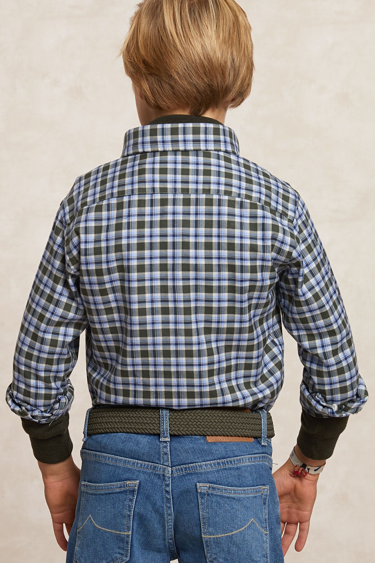 CUSTOM FIT CHECKED FLANNEL SHIRT KHAKI/BLUE 2
