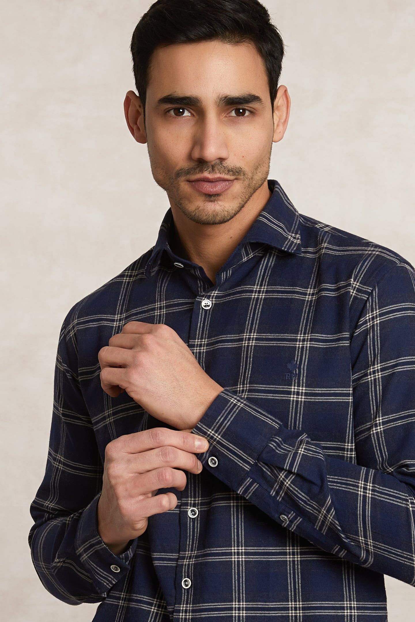 SLIM FIT CHECKED FLANNEL SHIRT BLUE/BEIGE 4