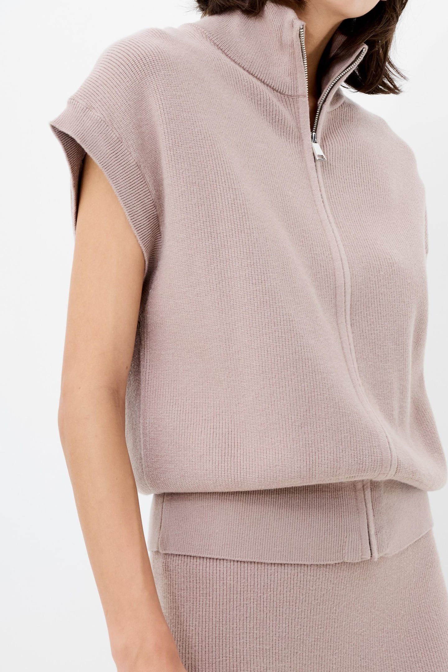 AVA ZIP THROUGH SLVLES VEST TAUPE NEUTRAL TAUPE NEUTRAL 3