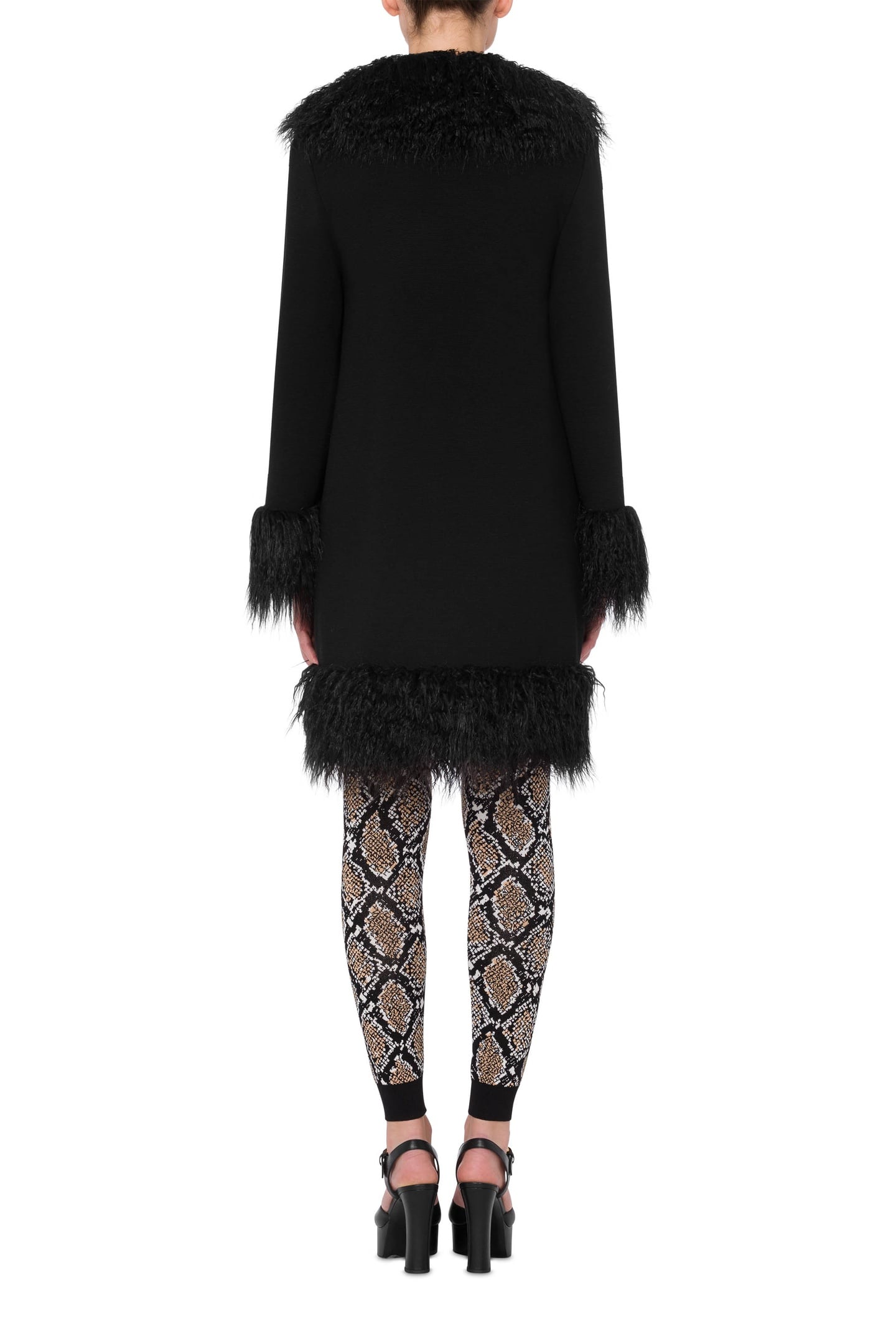 KNITTED FURRY DETAILS COAT BLACK 2
