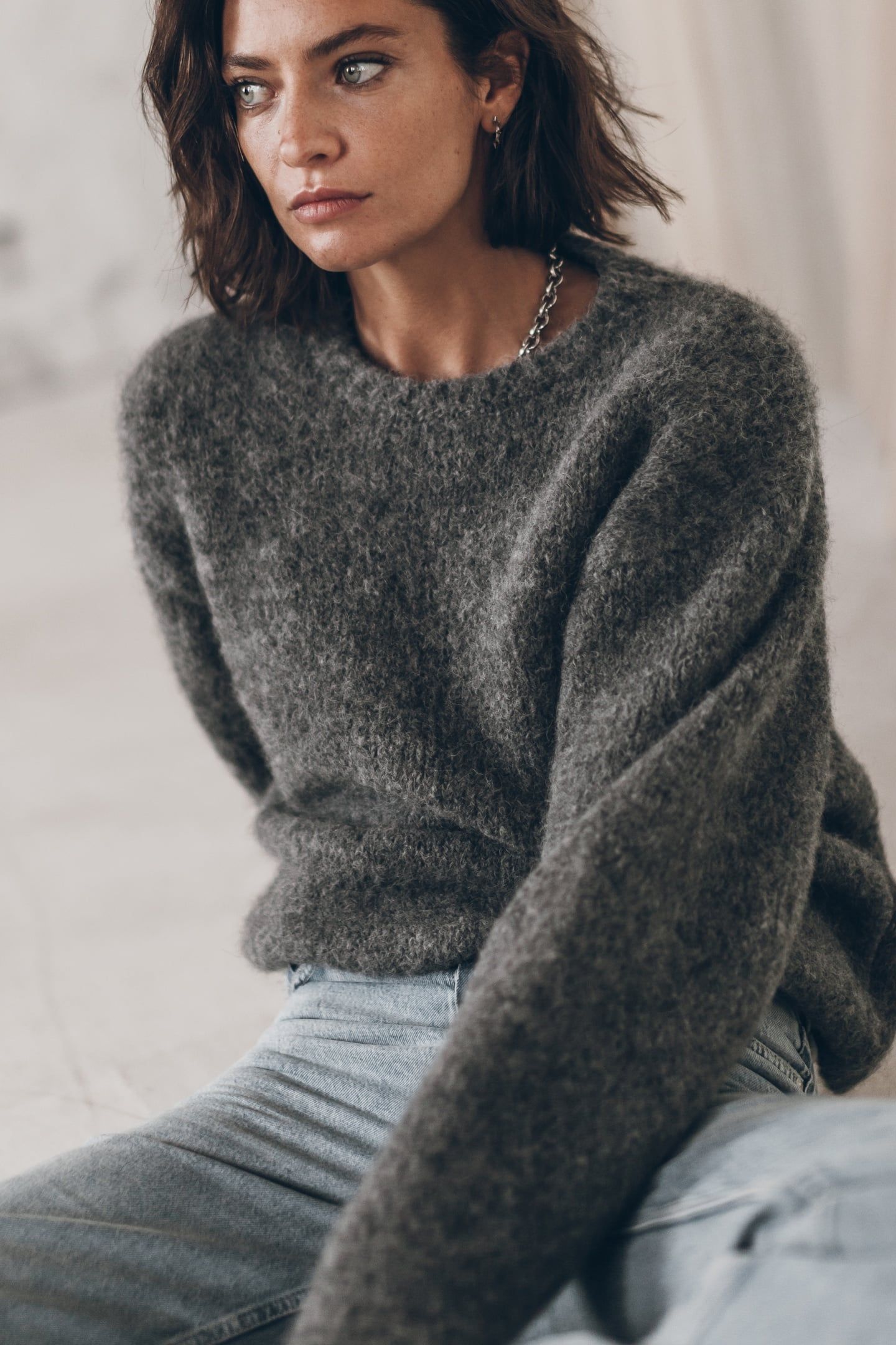 THE GREY FLUFFY ALPACA KNIT SWEATER GREY 1