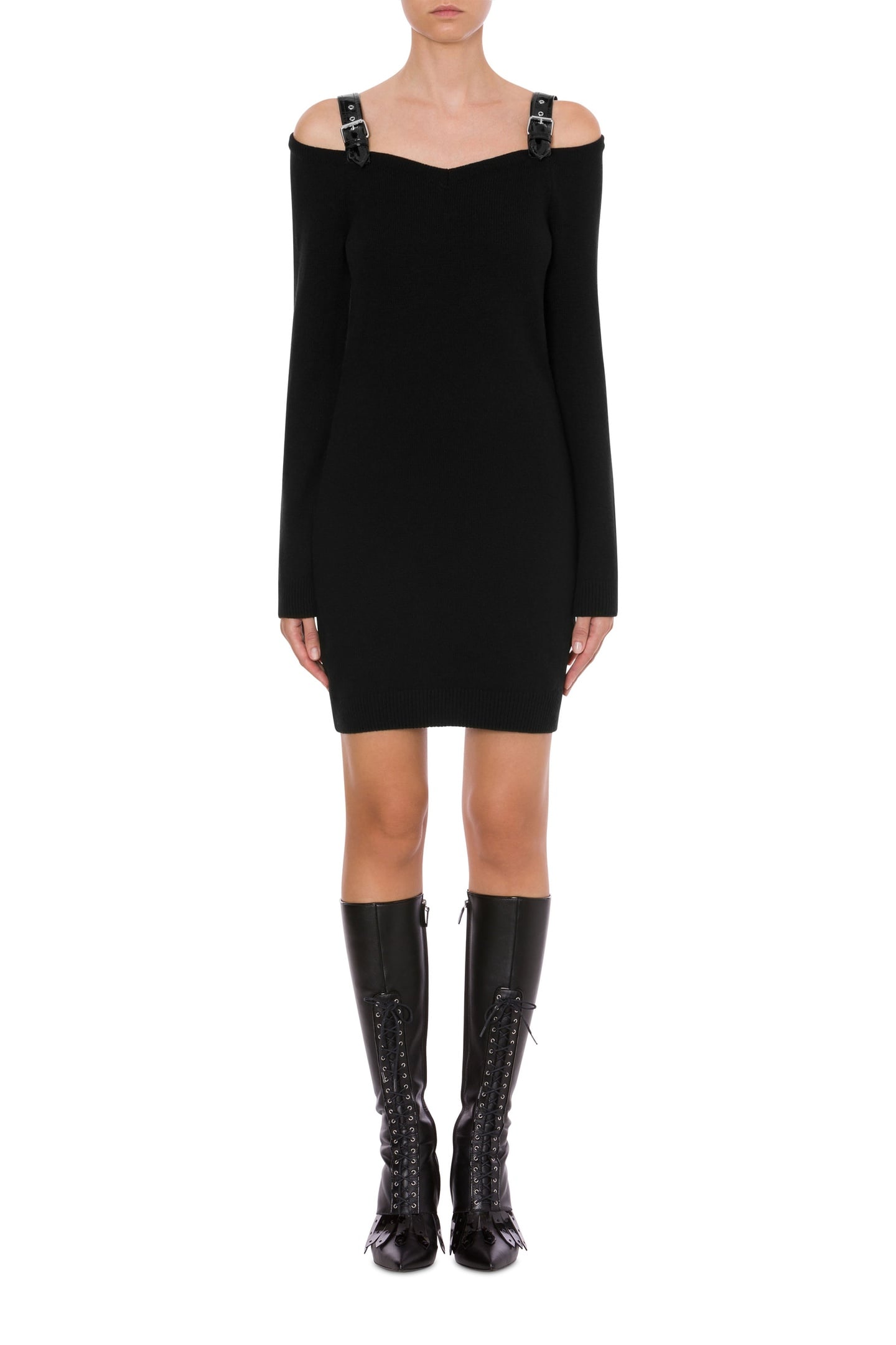 BONDAGE BUCKLE RECYCLED CASHMERE DRESS BLACK 1