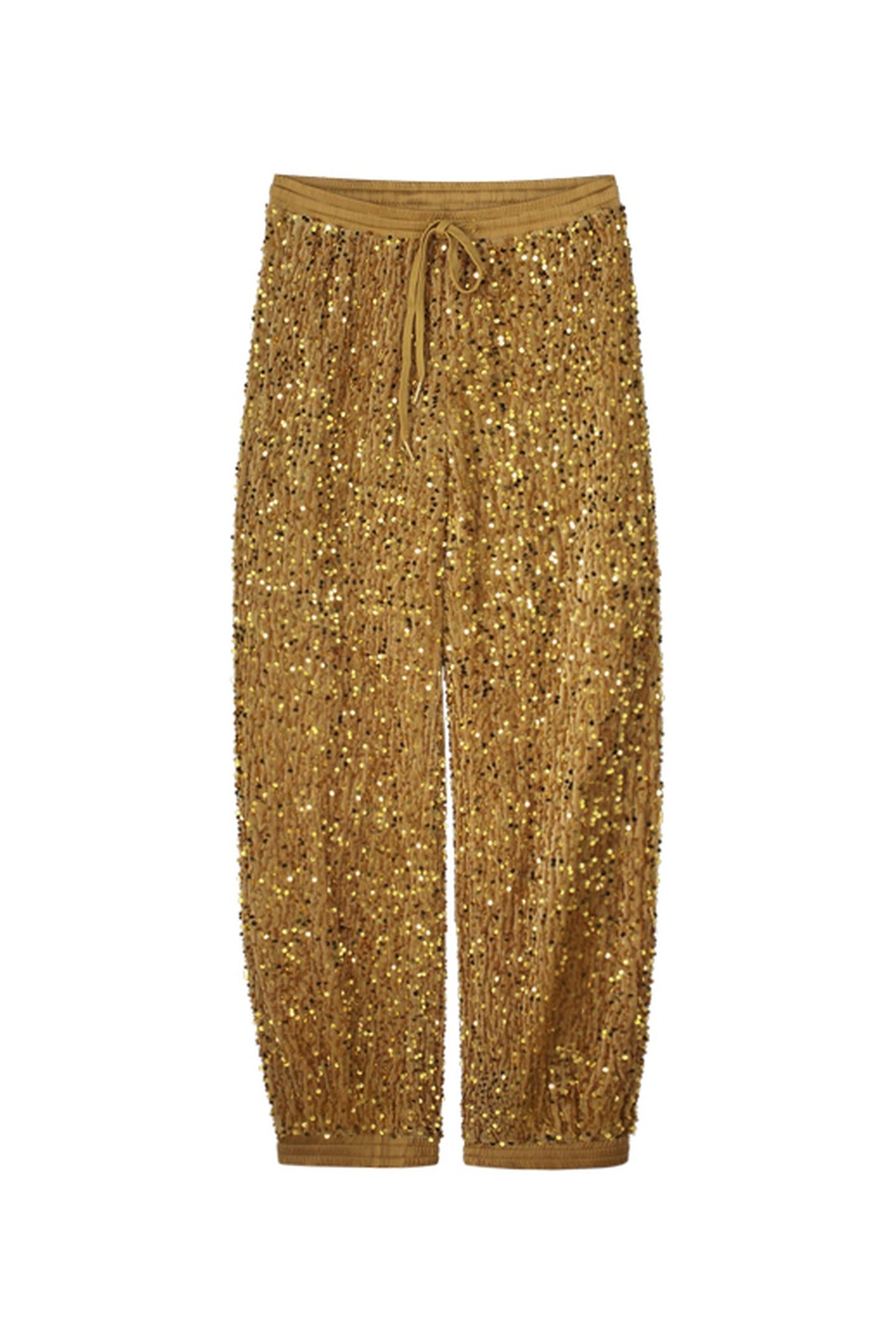 PANTS SEQUINS VELOURS CAMEL BROWN 3