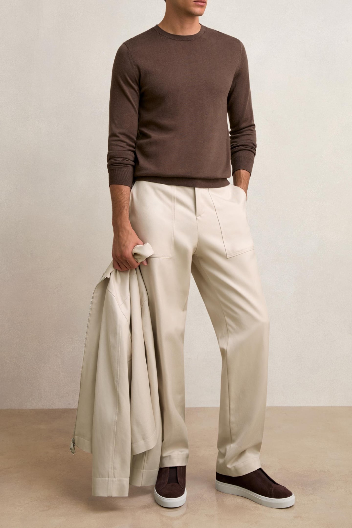 WIDE LEG COTTON TWILL UTILITY TROUSER ECRU 3