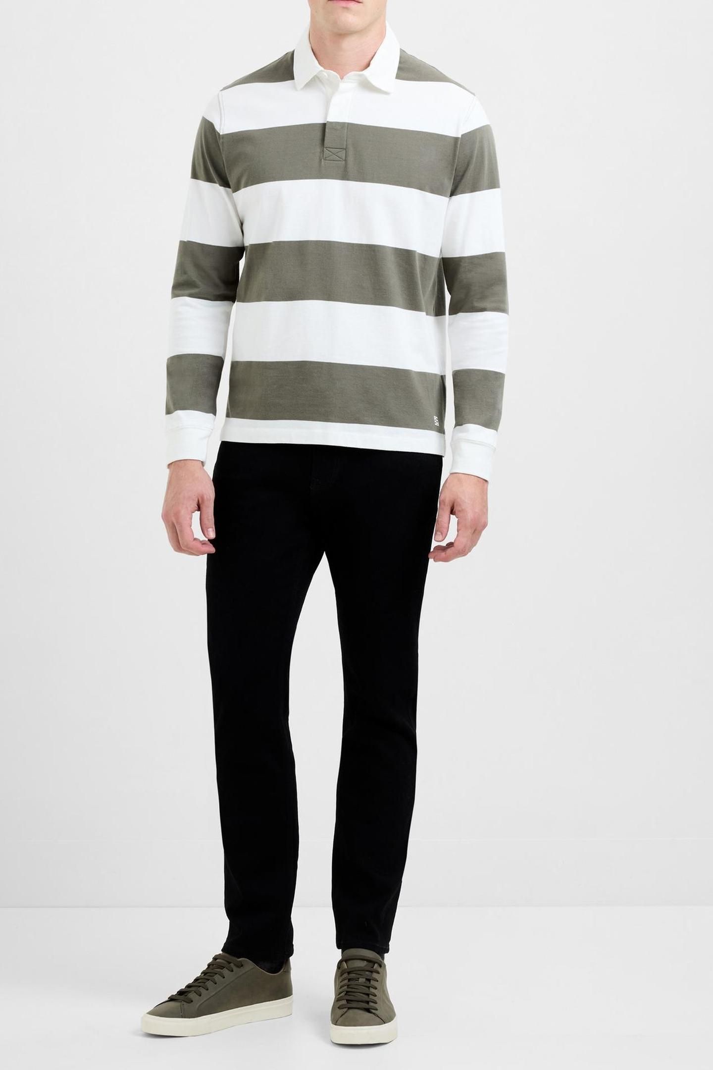 STRIPE RUGBY POLO LS ECRU/MOSS GREEN 1