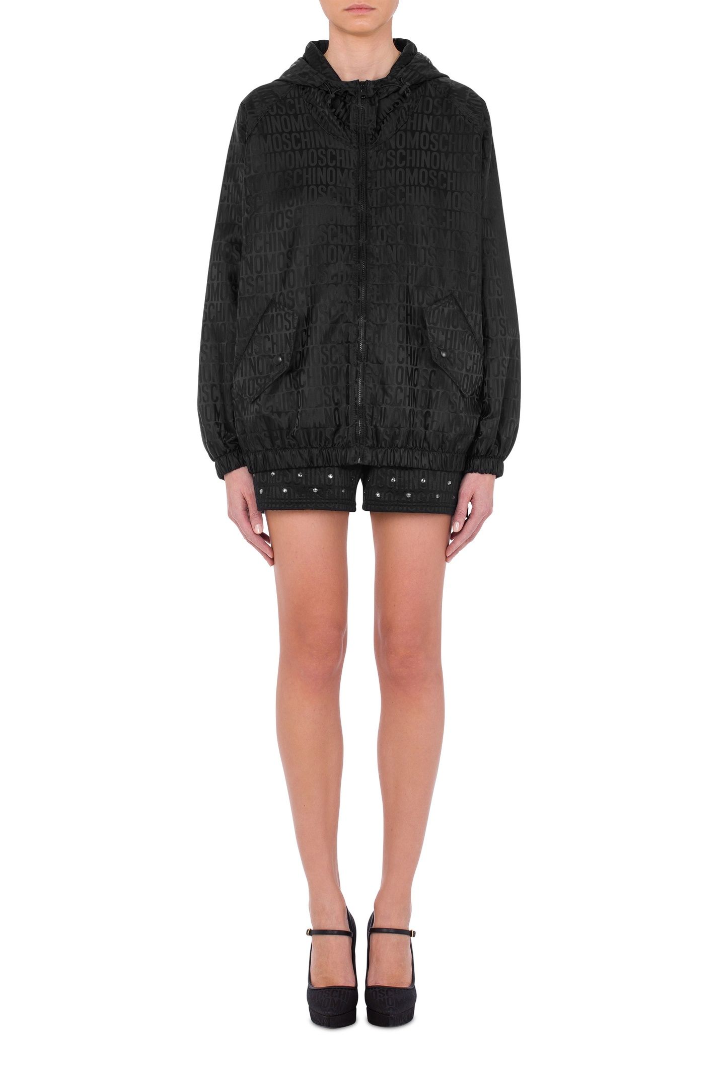 WINDBREAKER IN NYLON ALLOVER LOGO BLACK 1