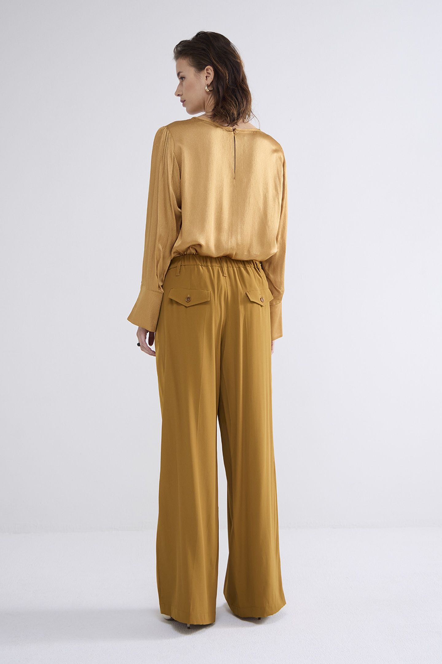 TROUSERS WIDE LEG CREPE VISCOSE BLEND CAMEL BROWN 2
