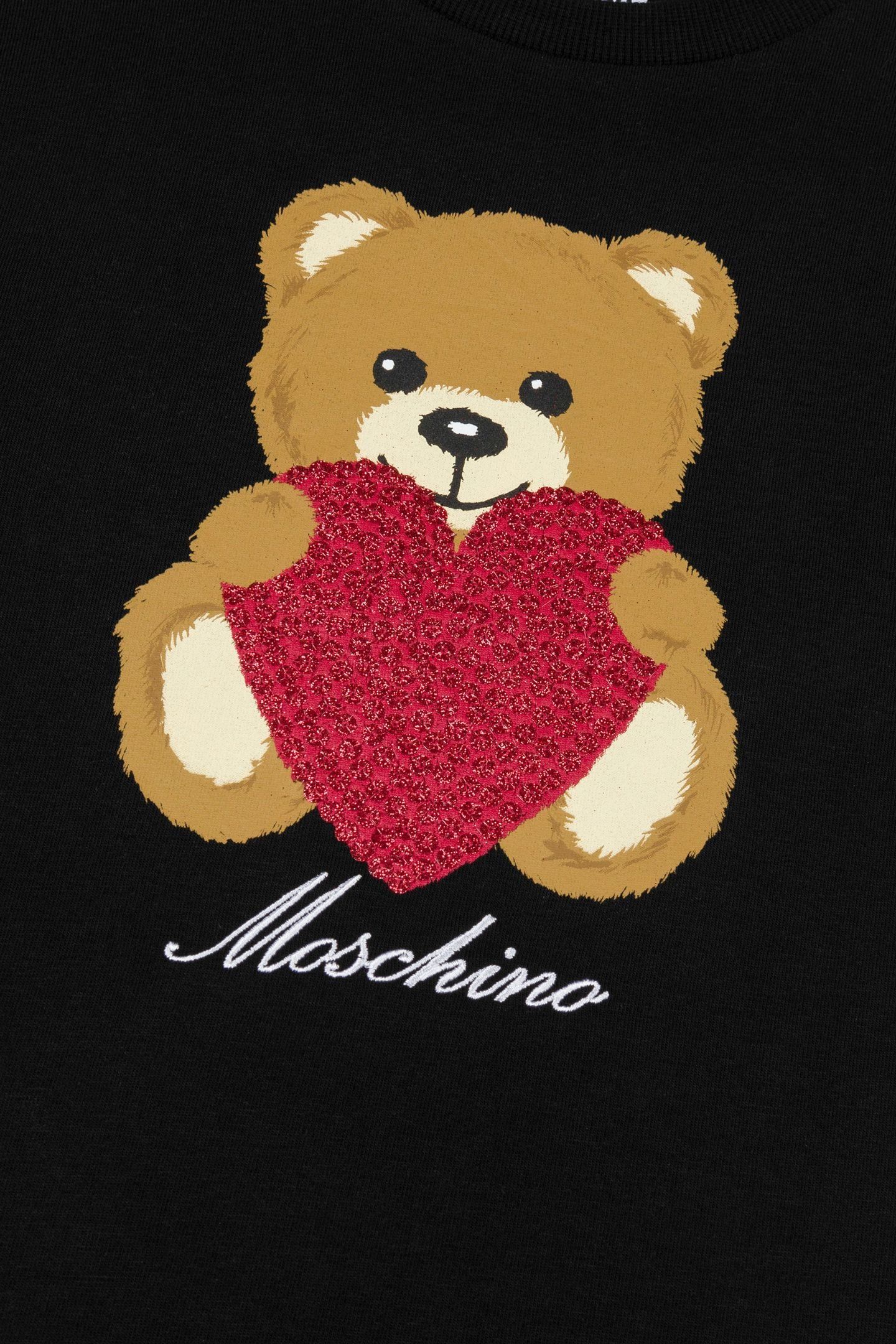 GIRL'S MAXI T-SHIRT IN JERSEY HEART TEDDY BEAR BLACK 3