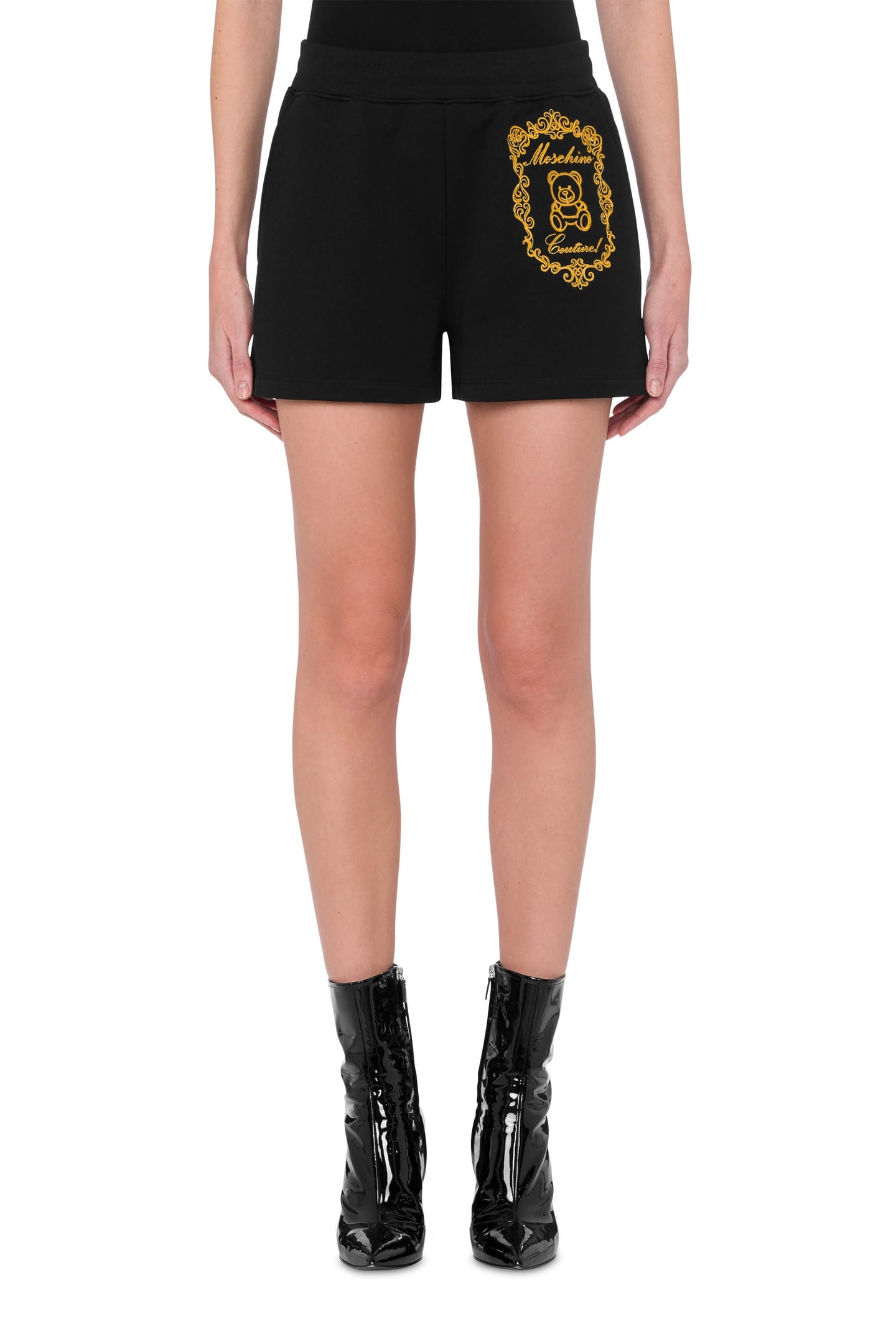 TEDDY EMBROIDERY FLEECE SHORTS BLACK 1
