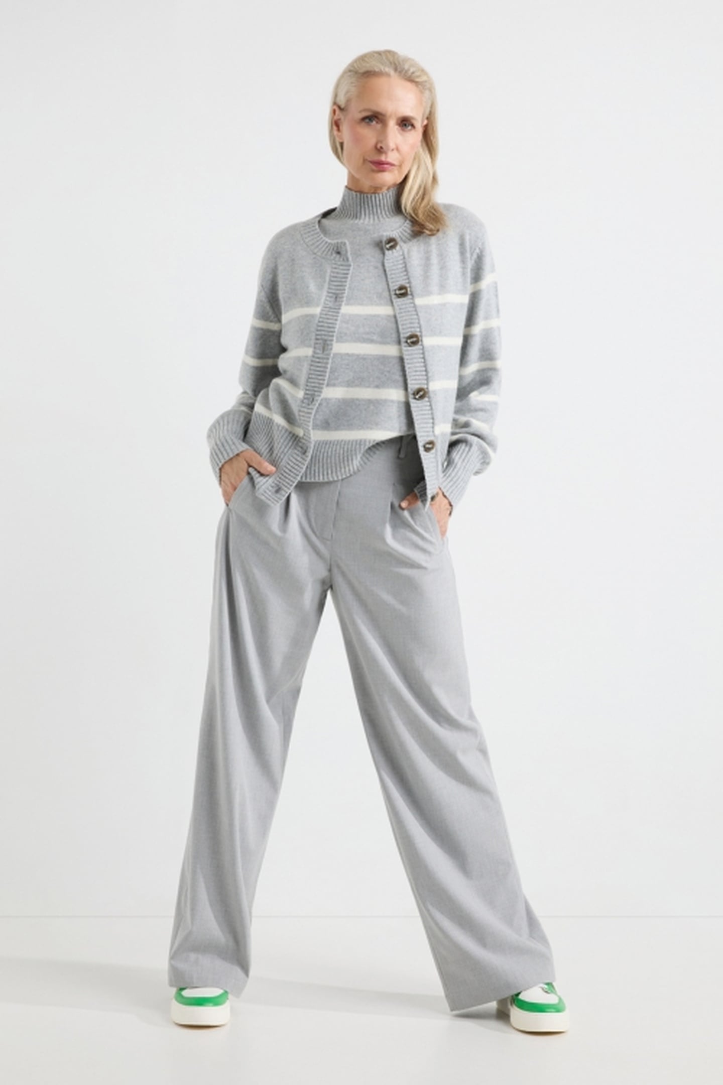 ANJA CARDIGAN GREY STRIPE 1