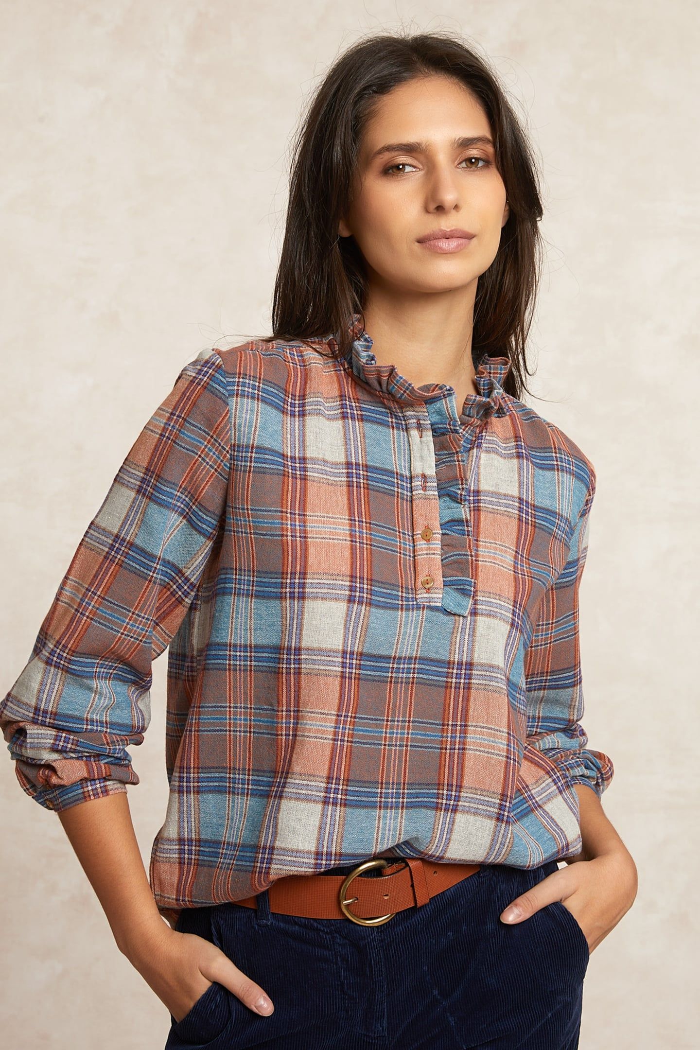 CHECKED BLOUSE BALLOON SLEEVES MULTI ORANGE 3