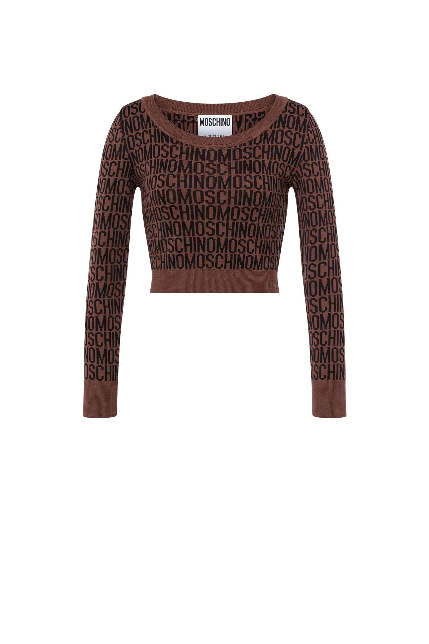 ALLOVER LOGO WOOL CROPPED PULLOVER BROWN 3
