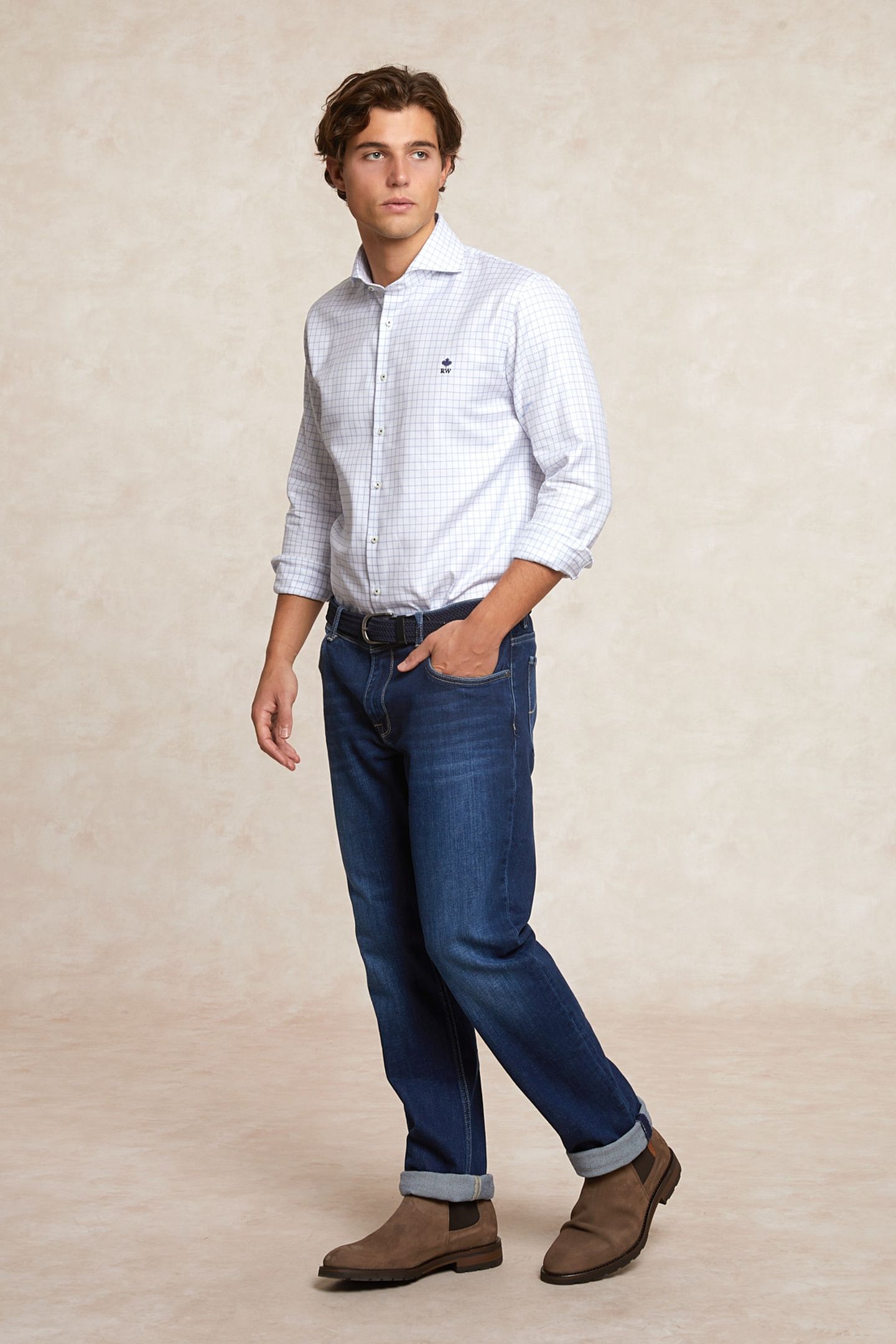 CUSTOM FIT CHECKED SHIRT BLUE/WHITE 1