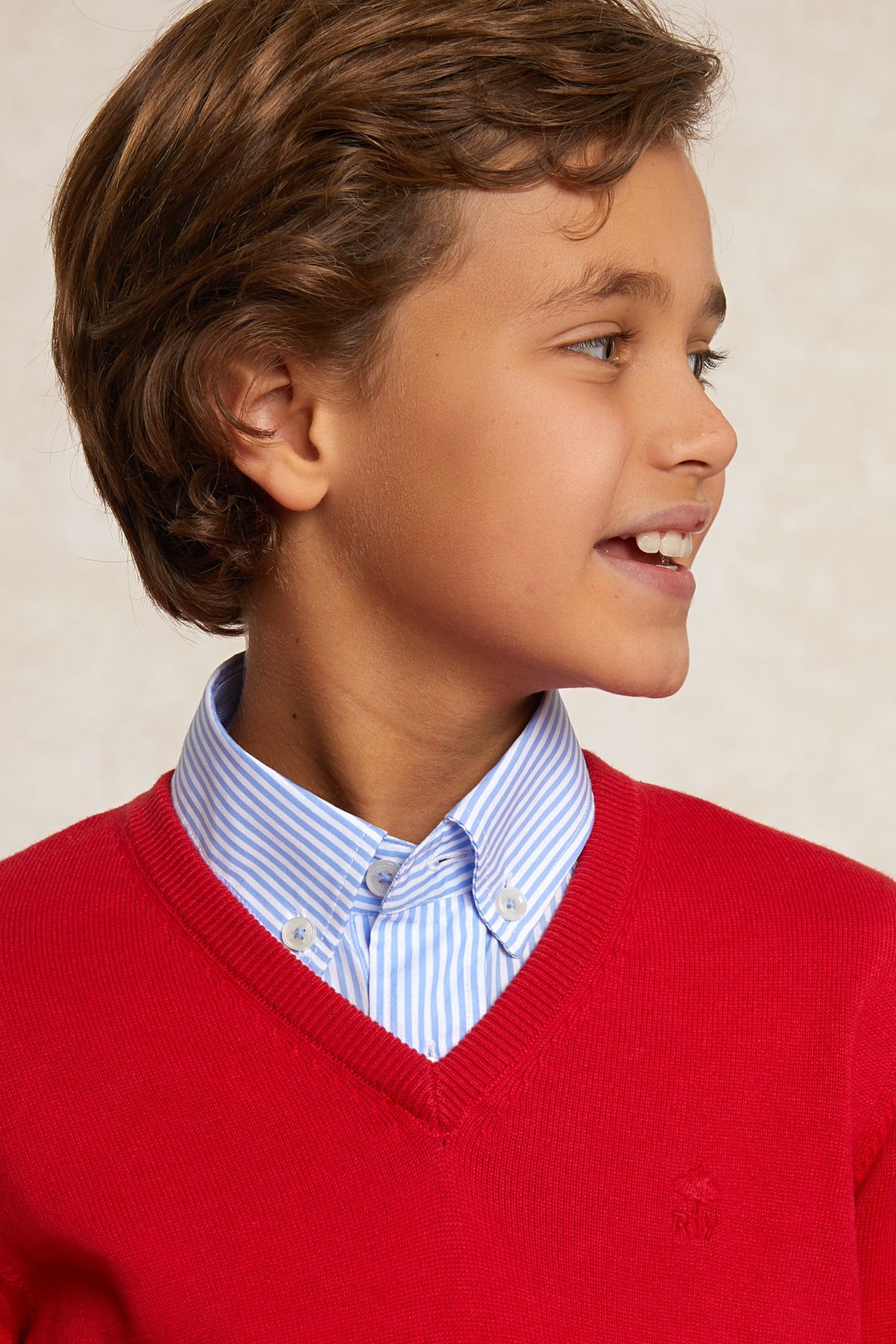 CUSTOM FIT COTTON V-NECK PULLOVER HARVARD RED 3