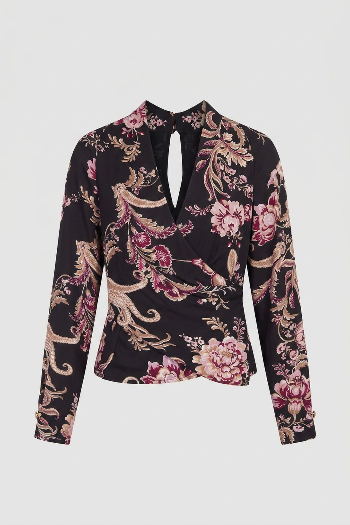 DENISE V NECK WRAP L FLORAL PAISLEY BLACK 3