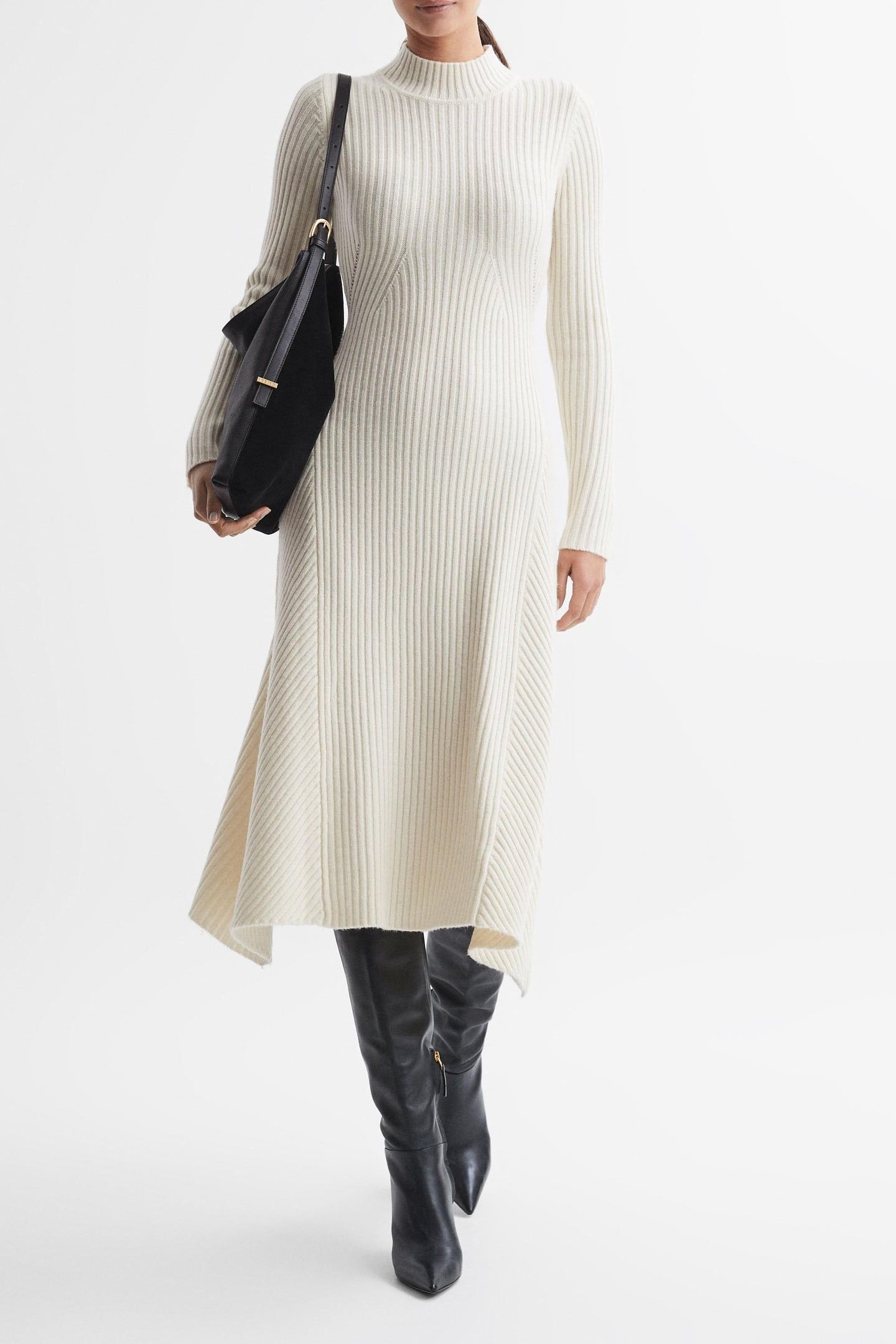 HIGH NECK MIDI DRESS CREAM 1