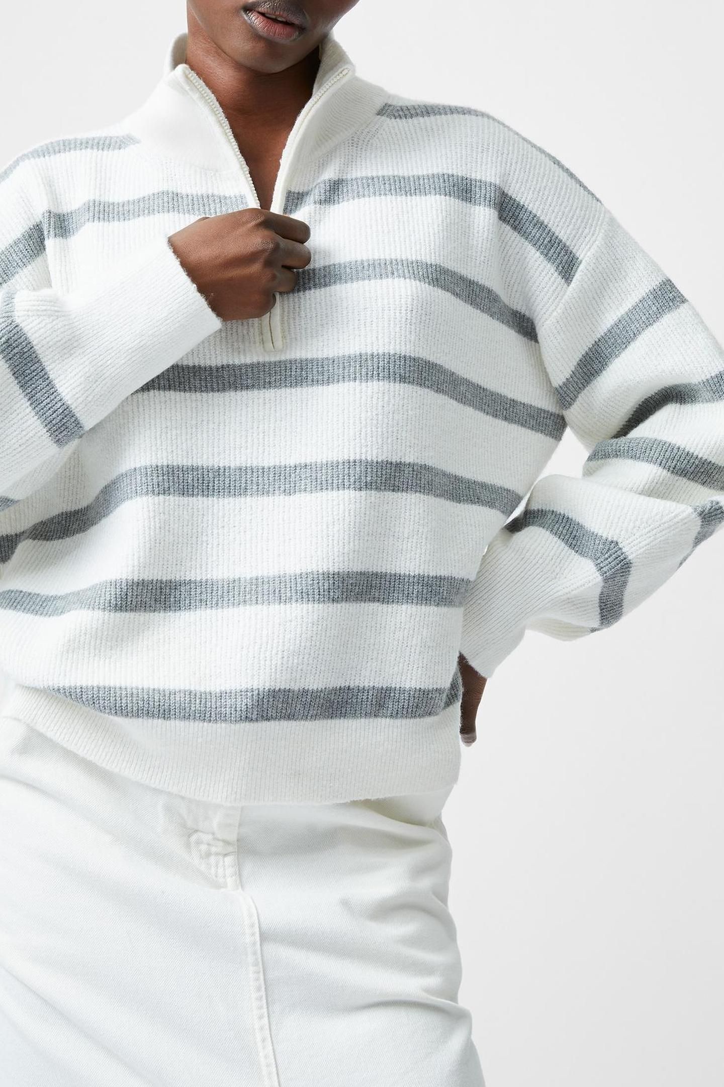 VHARI HALF KNIT JUMPER SU WHITE/MID GREY ME 4