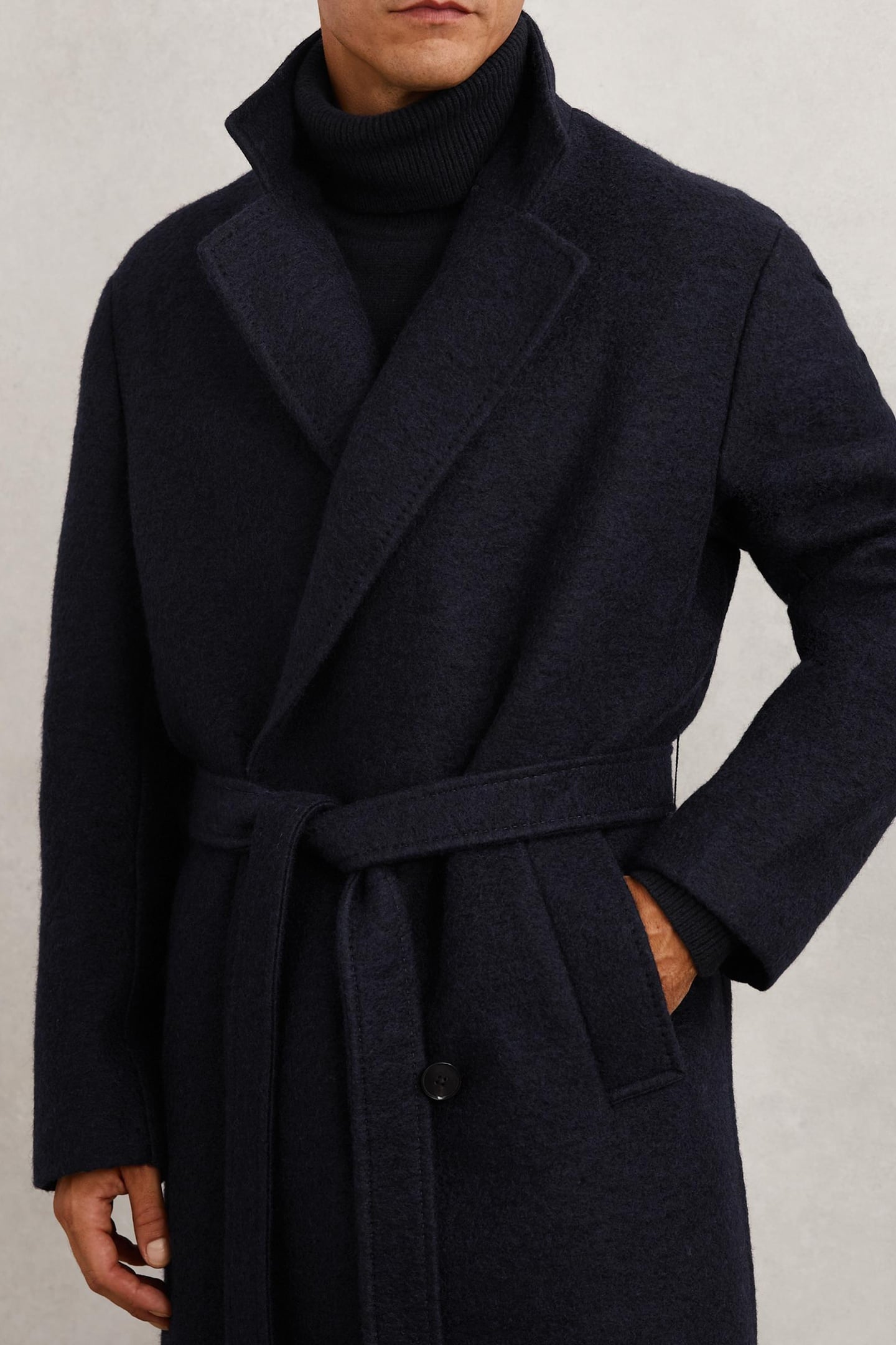 LS BOUCLE DB BELTED OVERCOAT NAVY 5