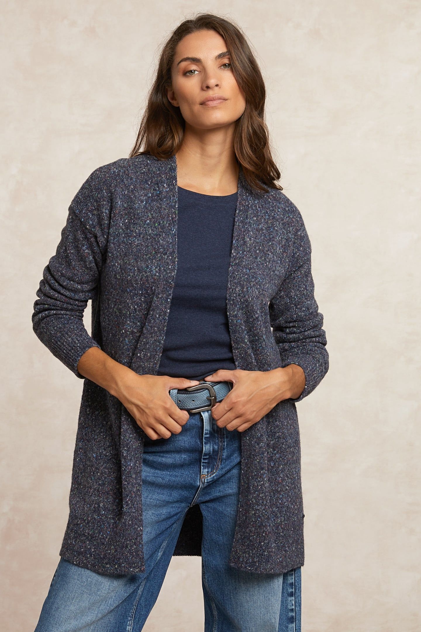 LONG DOTTED V-NECK CARDIGAN BLUE 3