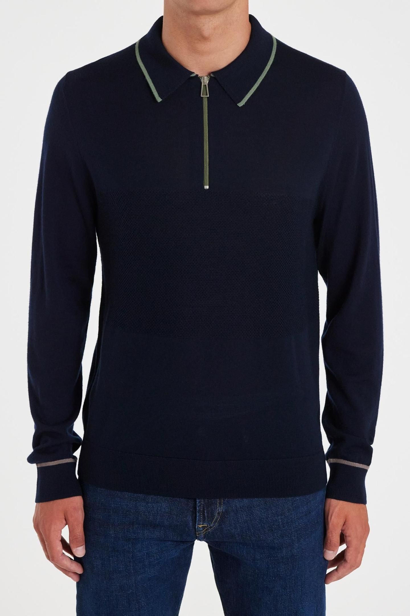 MENS SWEATER ZIP NECK VERY DARK NAVY 1