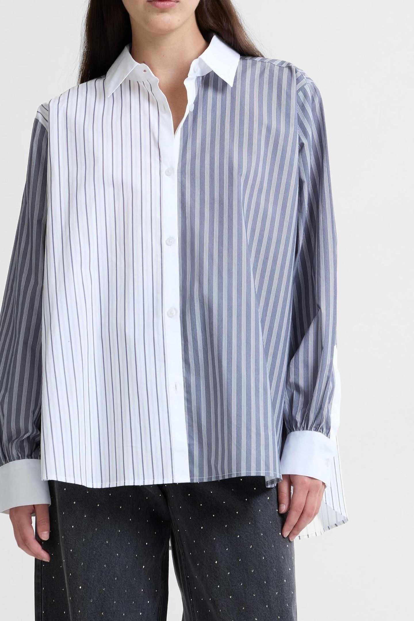 CAMBRIA COTTON STRIPED LS SHIR LINEN WHITE GREY MIX 1