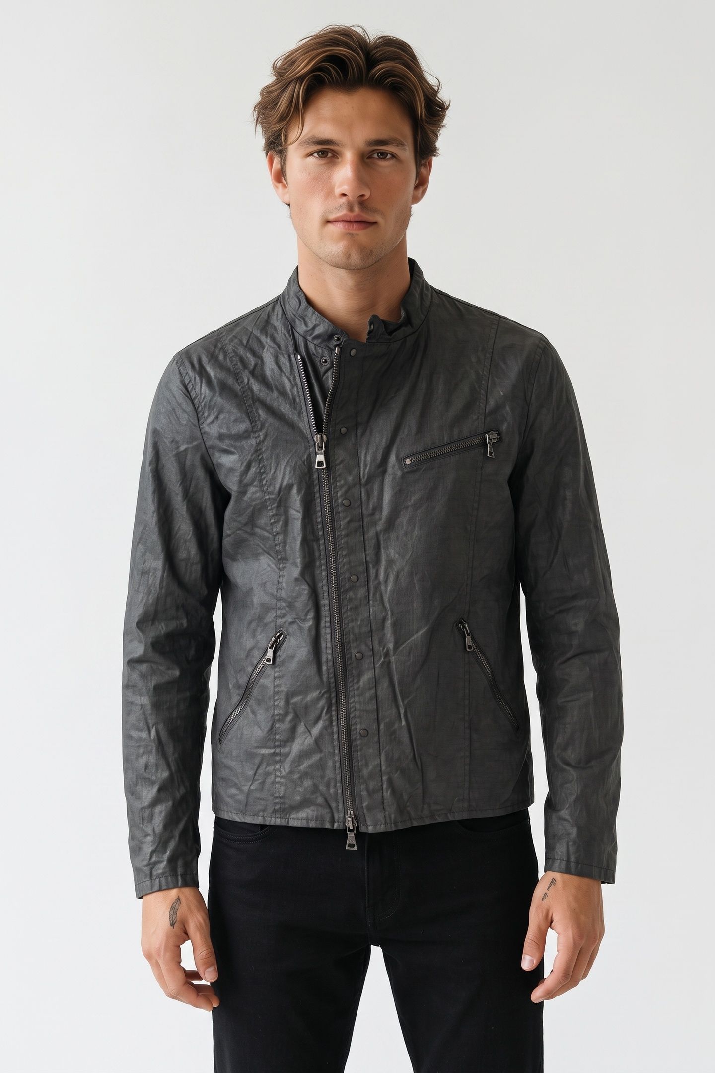 SLIM FIT ASYMMETRIC SNAP/ SEAL GREY 2