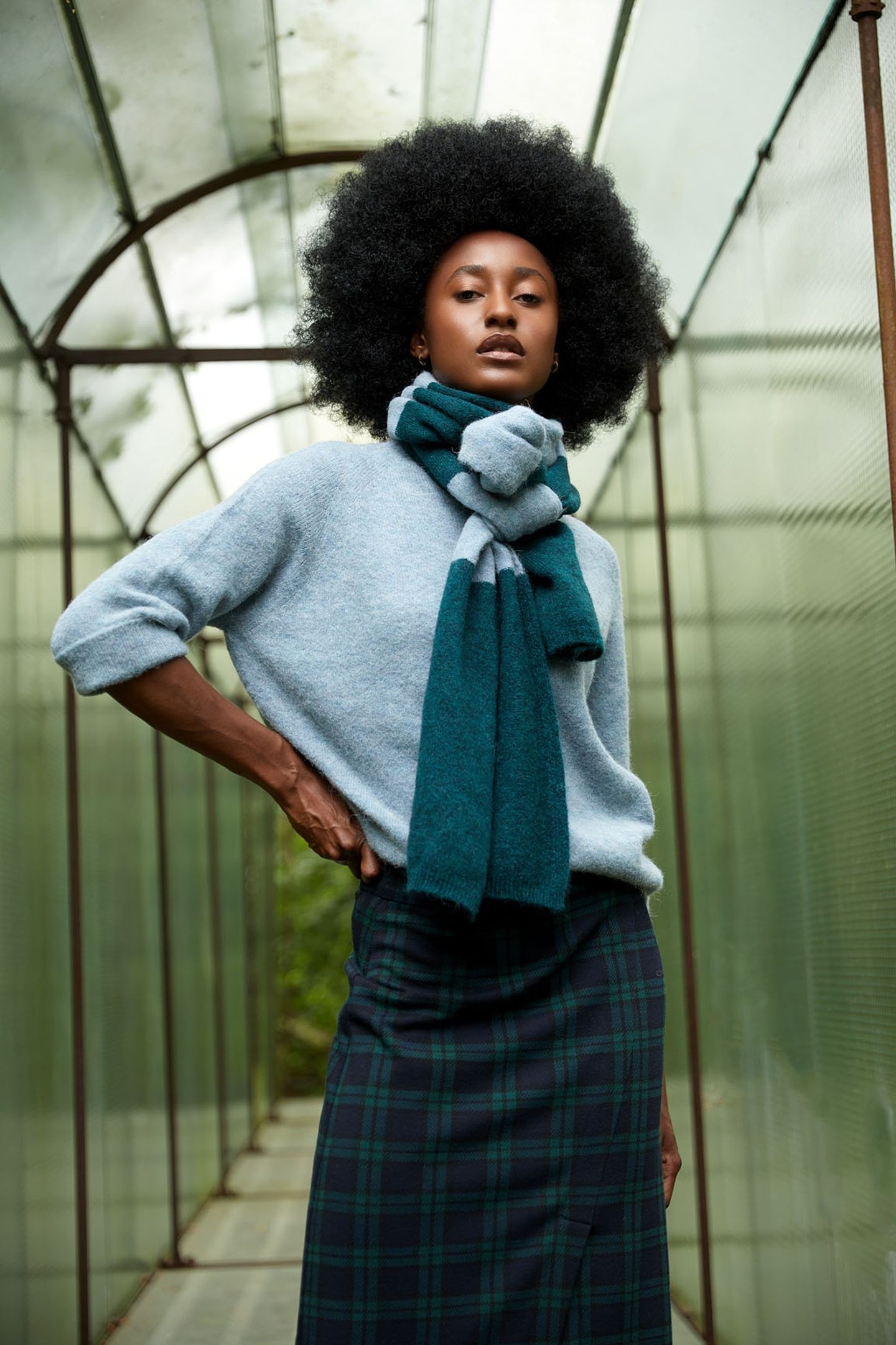 A-LINE CHECKED MIDI SKIRT FRONT SLIT KHAKI 5