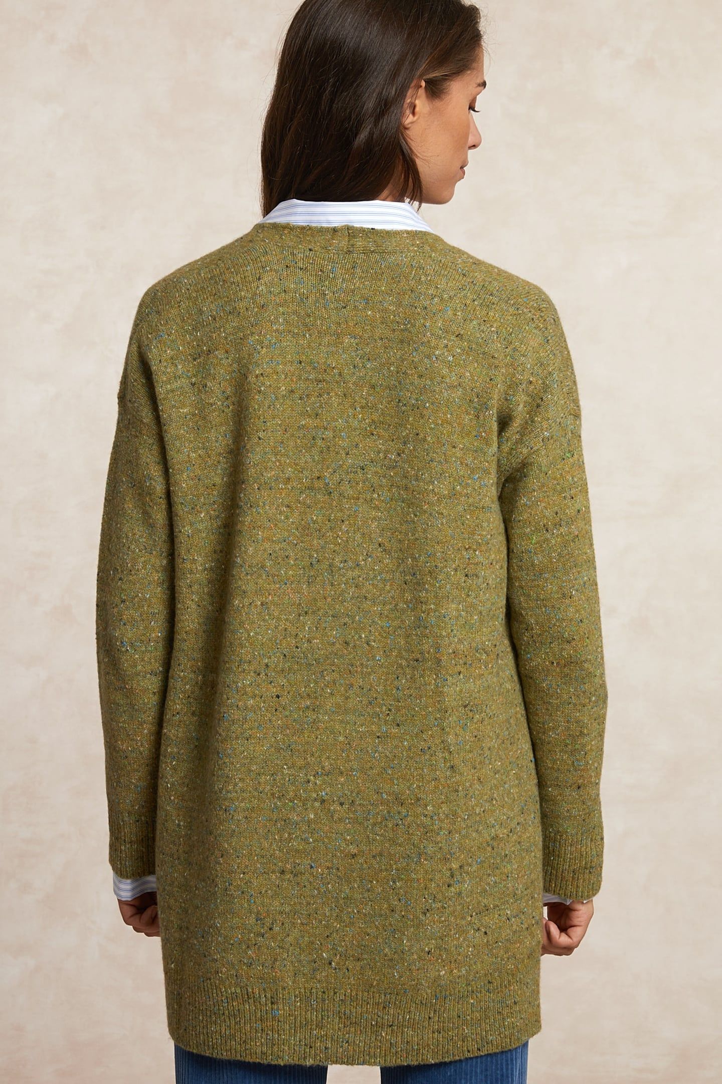 LONG DOTTED V-NECK CARDIGAN OLIVE GREEN 2
