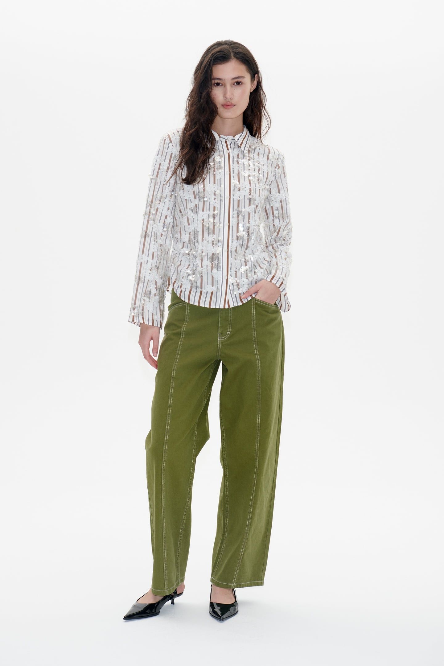 MARLEY SHIRT WHITE SEQUINS STRIPE 1