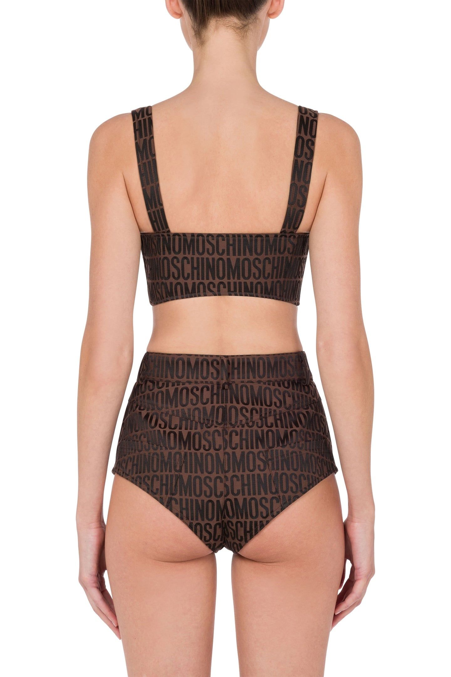 CROP TOP IN NYLON ALLOVER LOGO BROWN 2