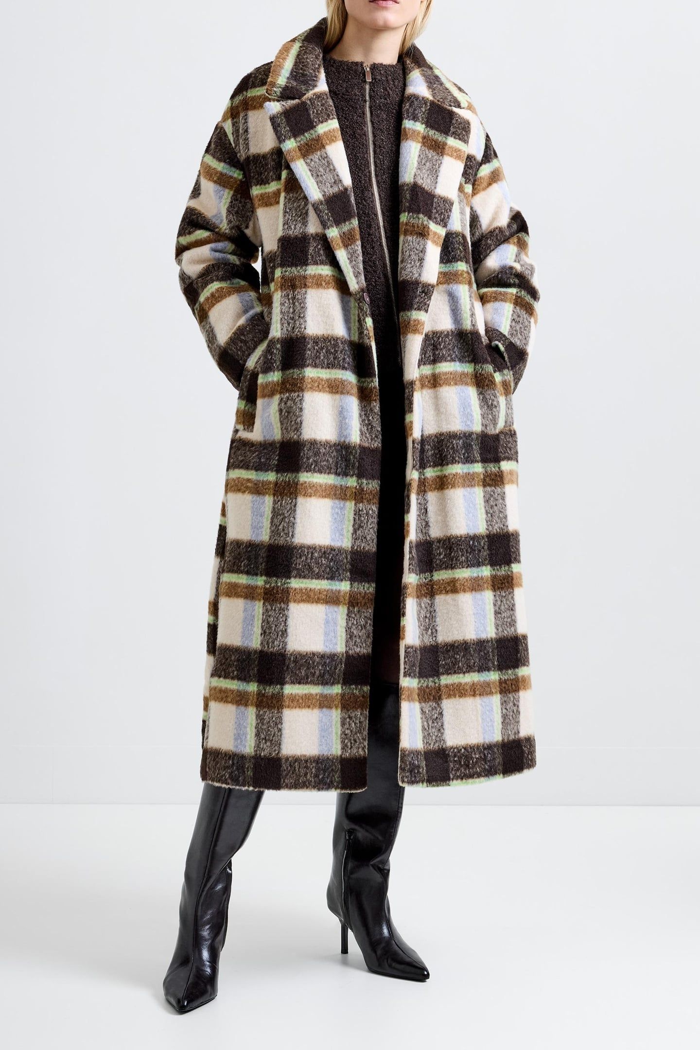 REMI BELTED COAT BROWN MULTI 1