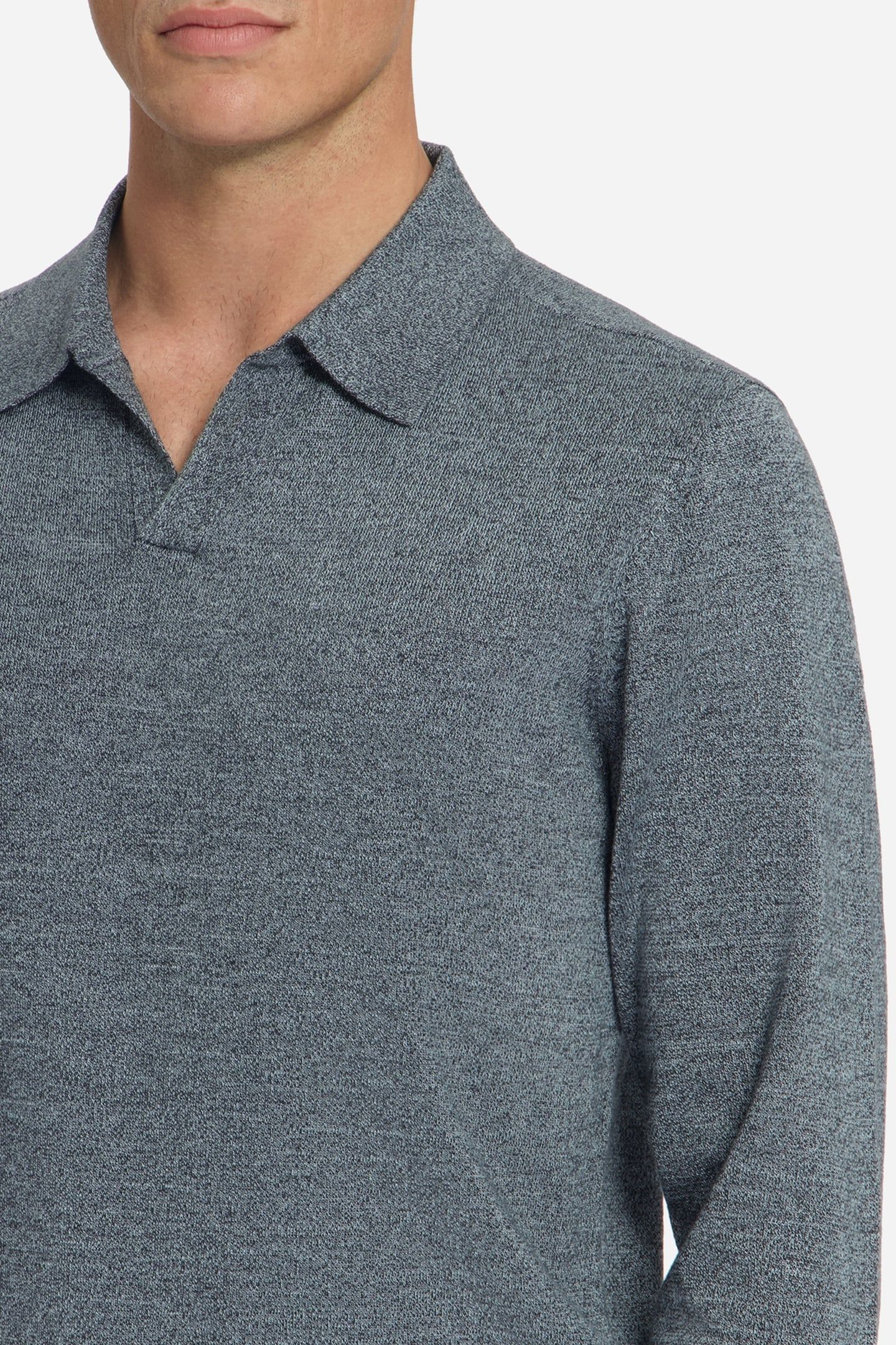 PULLOVER V POLO MELANGE DUSTY BLUE 7