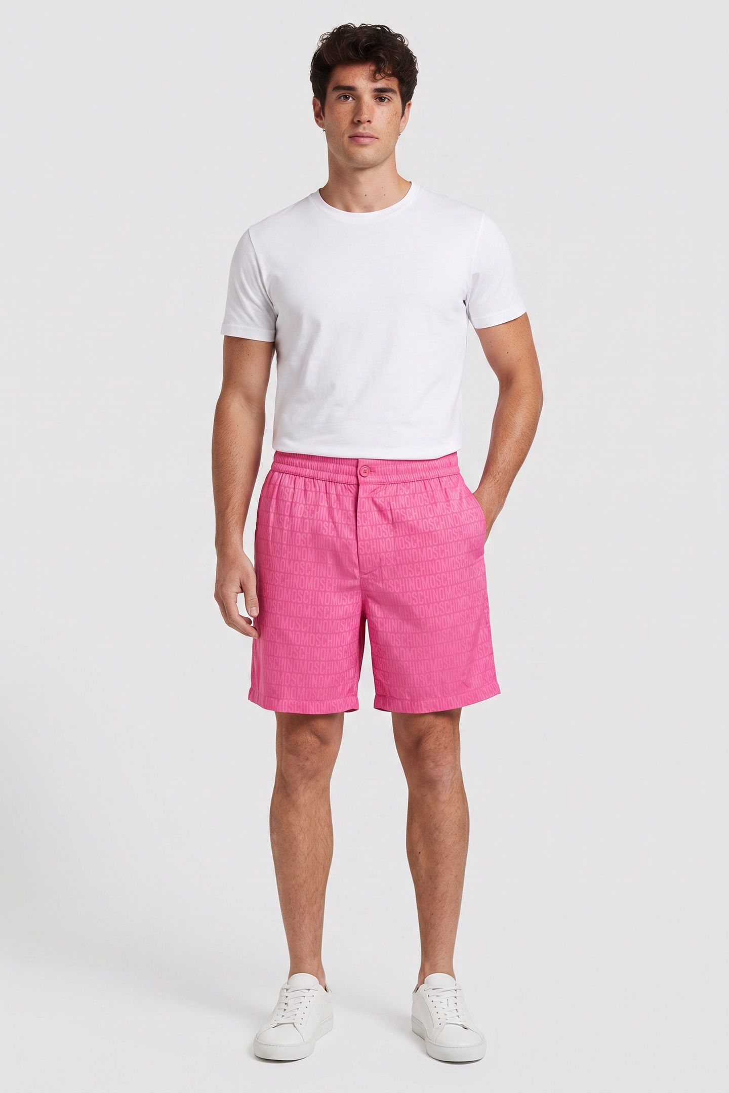 ALLOVER LOGO JACQUARD TWILL BERMUDA SHORTS PINK 1