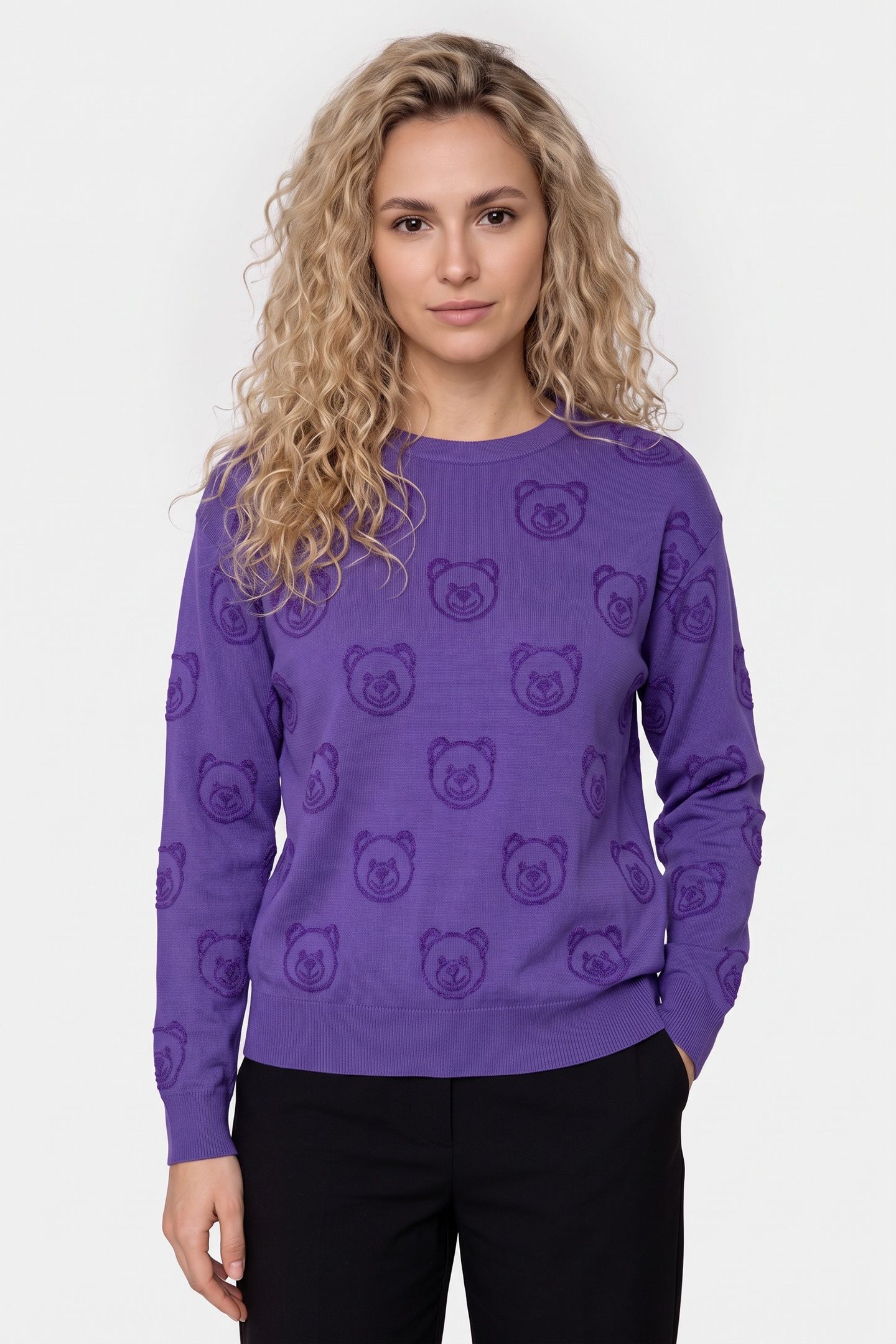 ALLOVER TEDDY BEAR WOOL PULLOVER BLUE 1