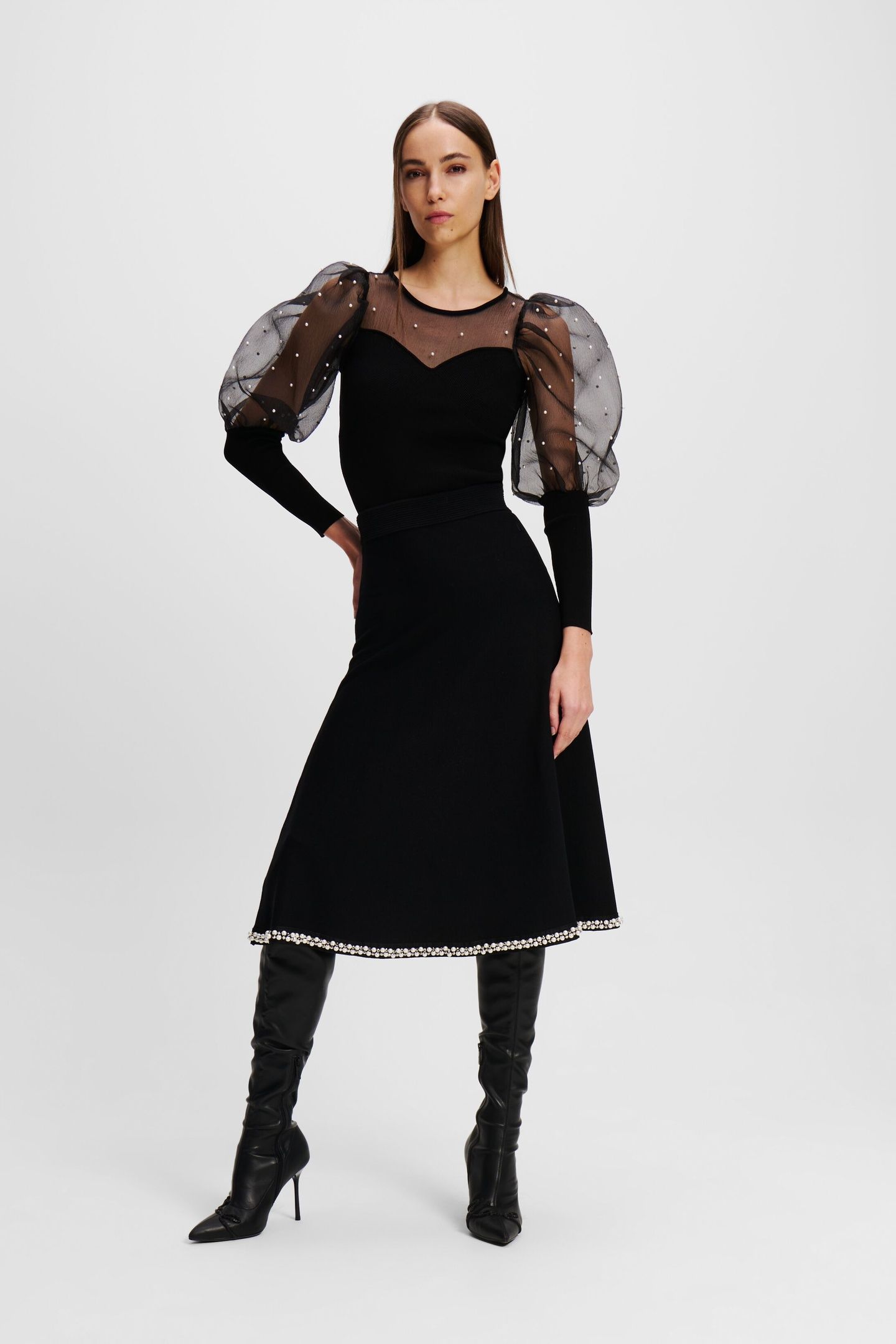 A LINE PEARL KNIT SKIRT BLACK 1