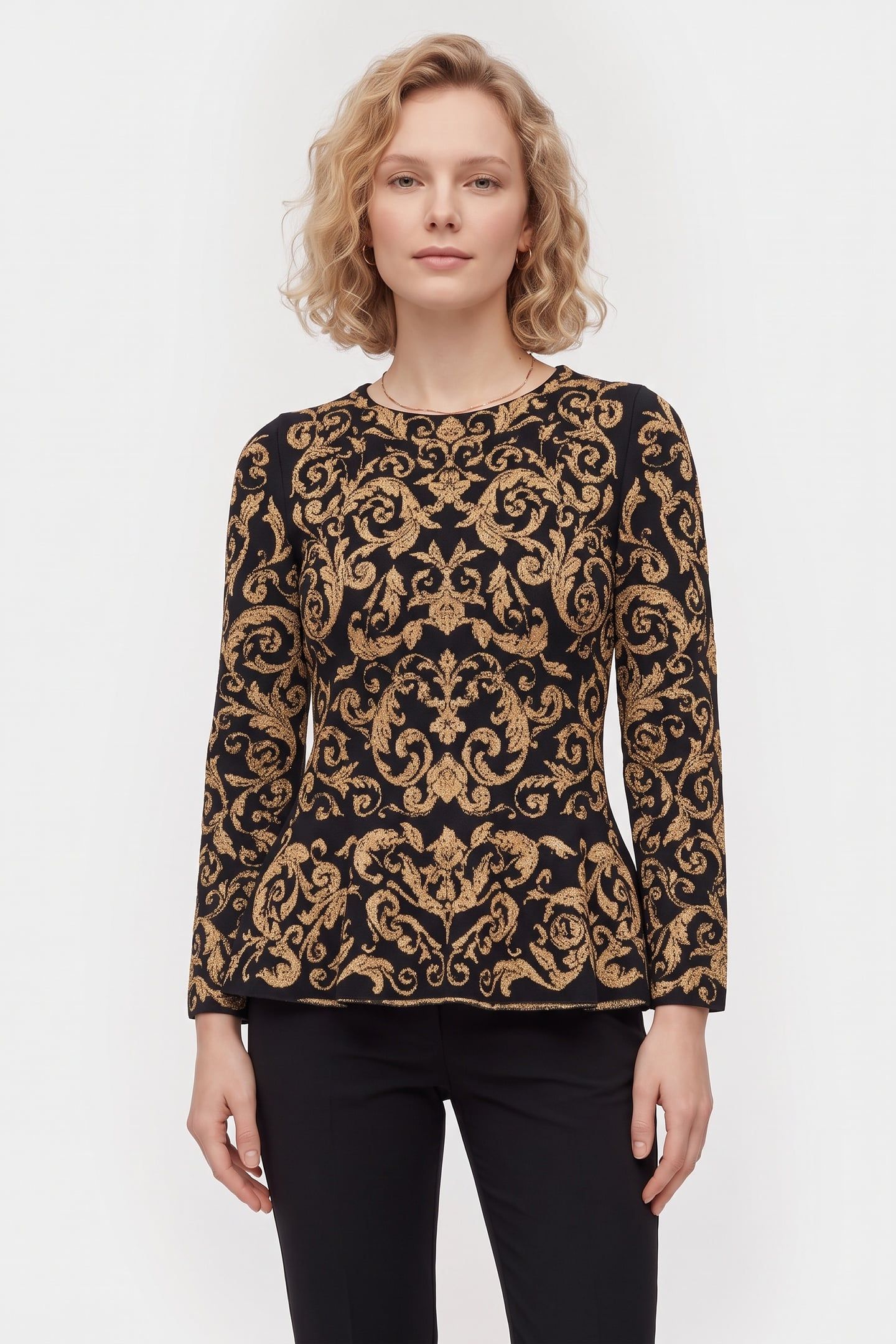 BAROQUE JACQUARD KNIT PULLOVER BLACK 1