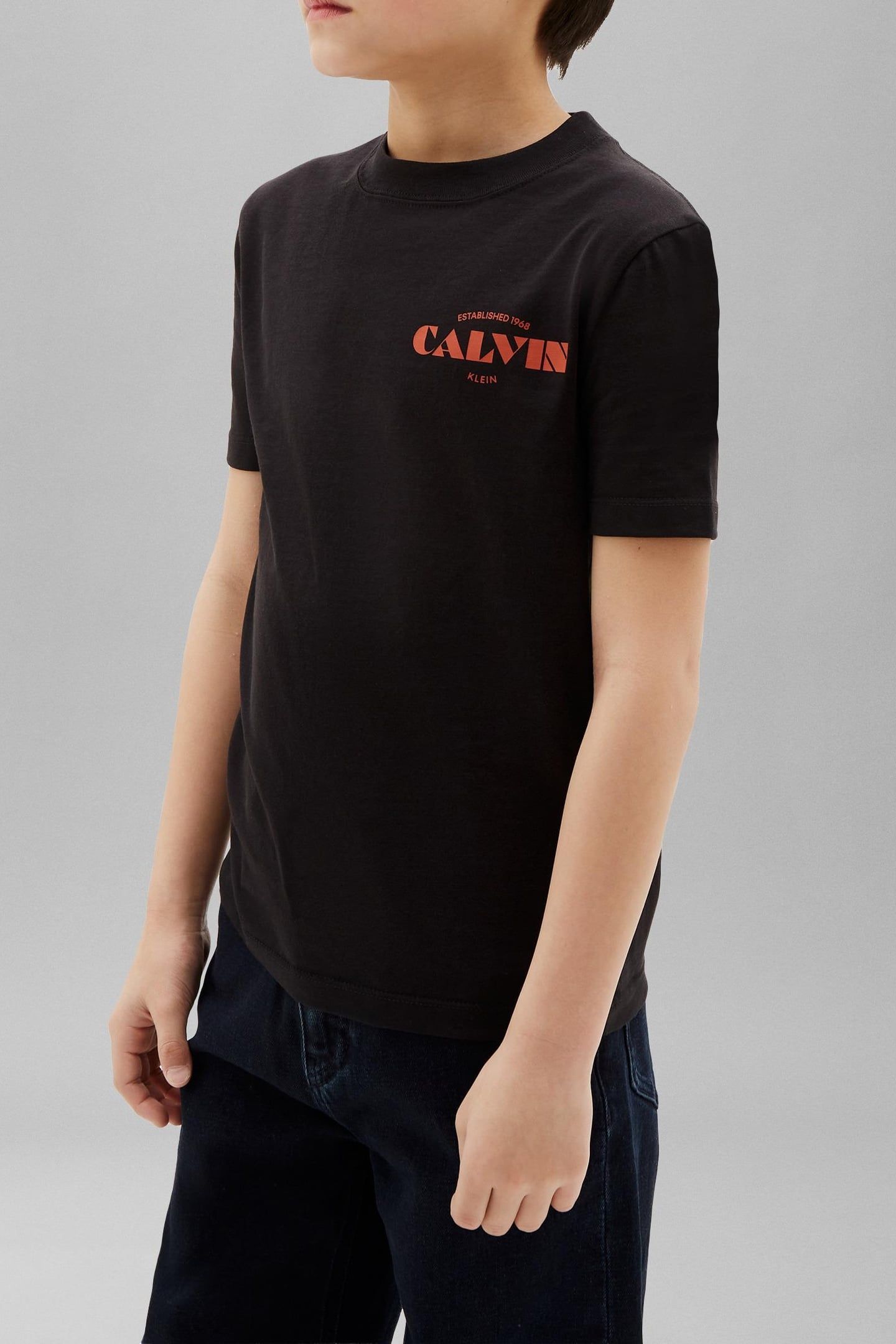 BOYS CALVIN CHEST T-SHIRT BLACK 1