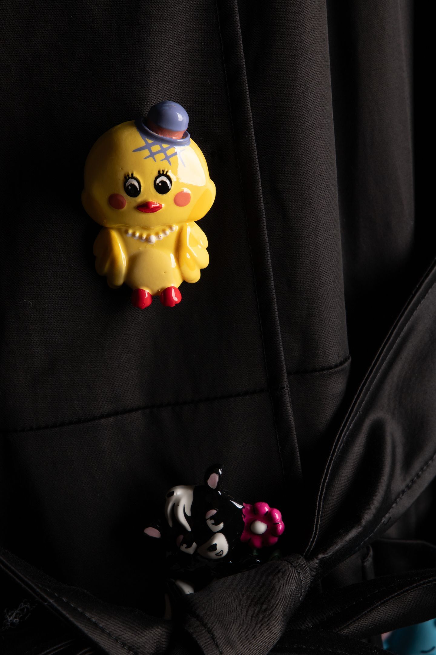 STRETCH SATIN DRESS TOY BUTTONS BLACK 4