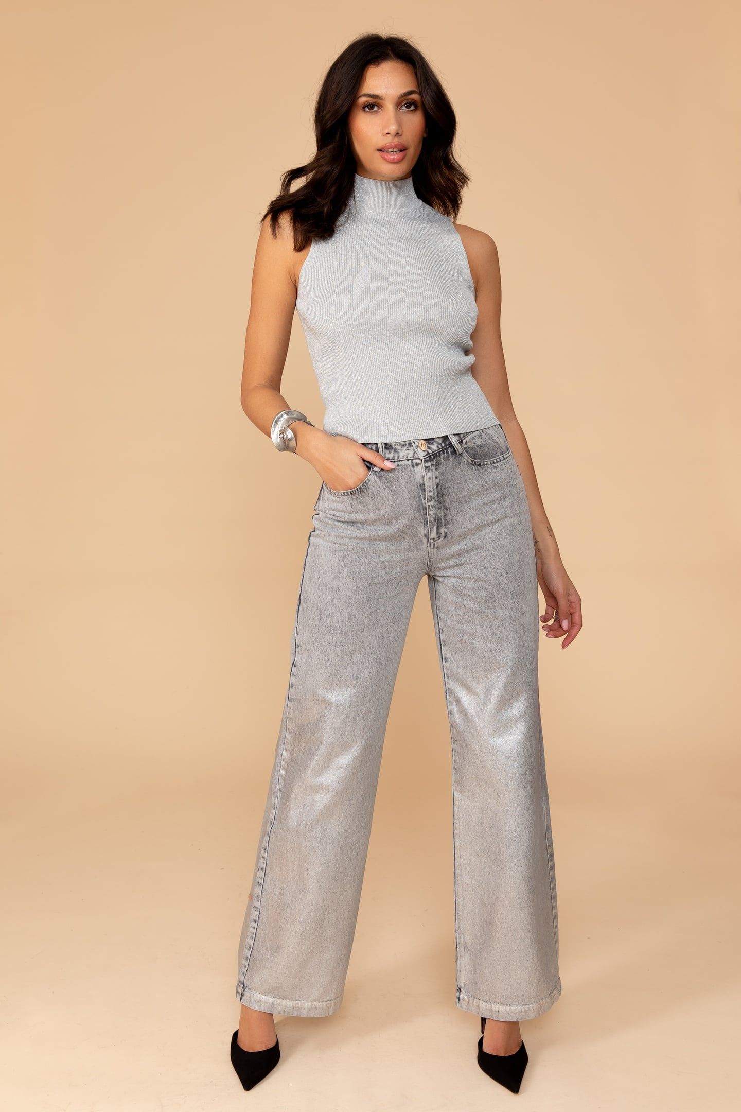 MELODY FOIL JEANS GREY 1