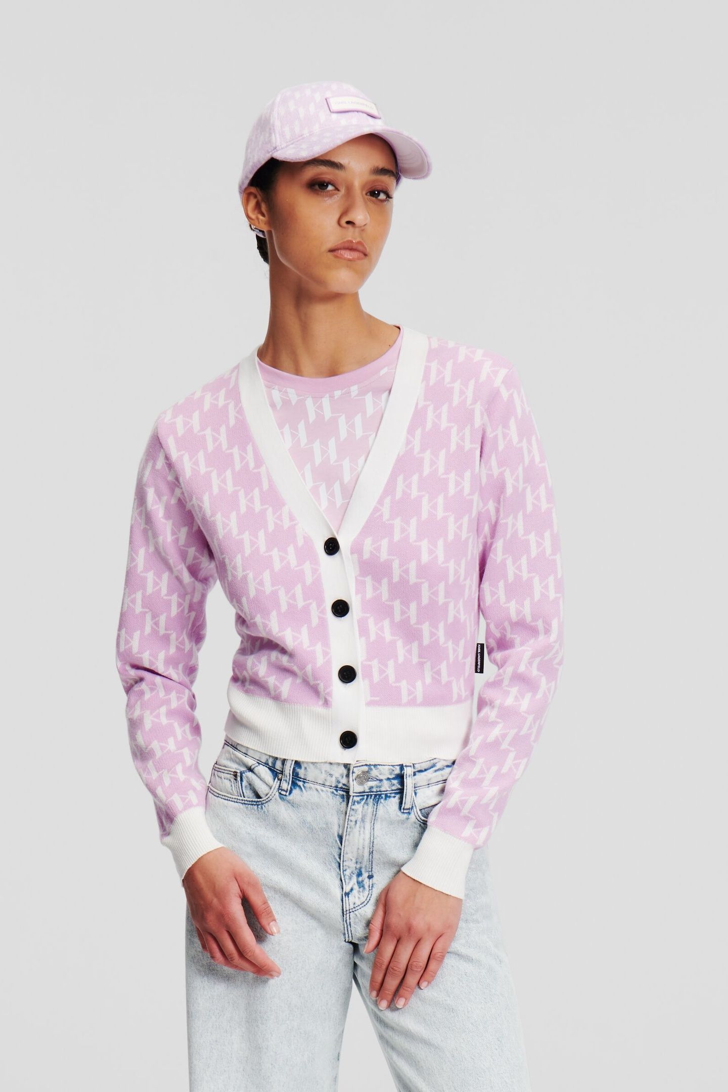 KL MONOGRAM SHORT CARDIGAN MONOGRAM ORCHID BOUQUET 4