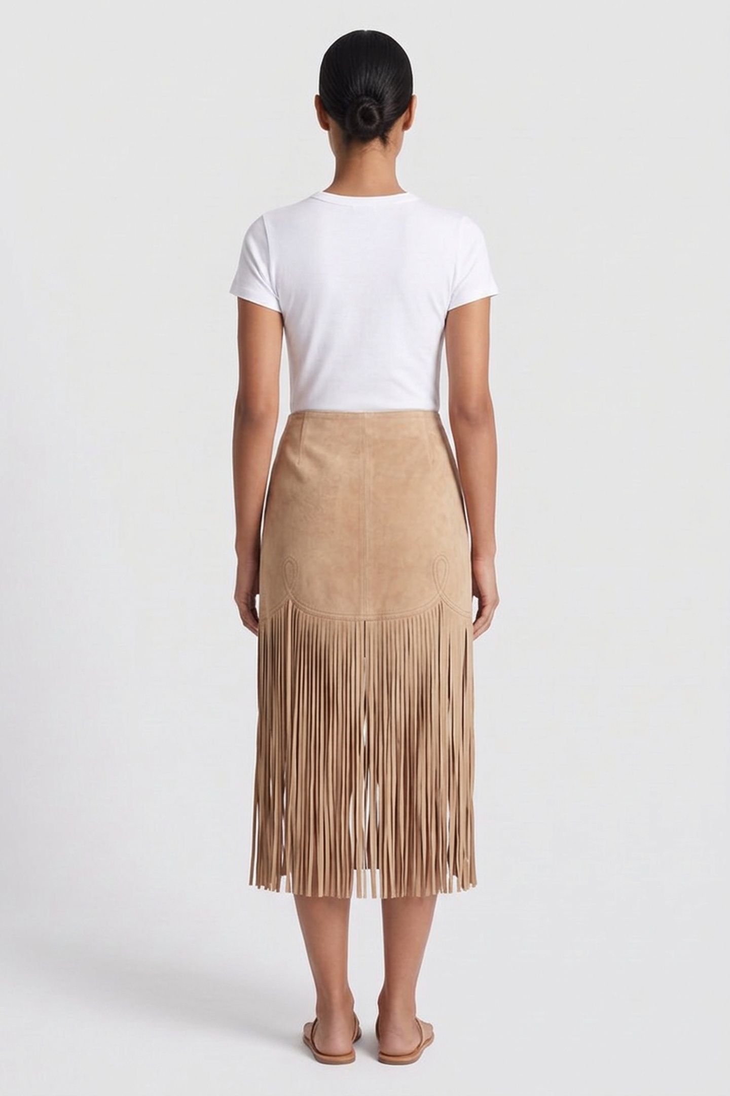 SUEDE SKIRT WITH FRINGES BEIGE 2