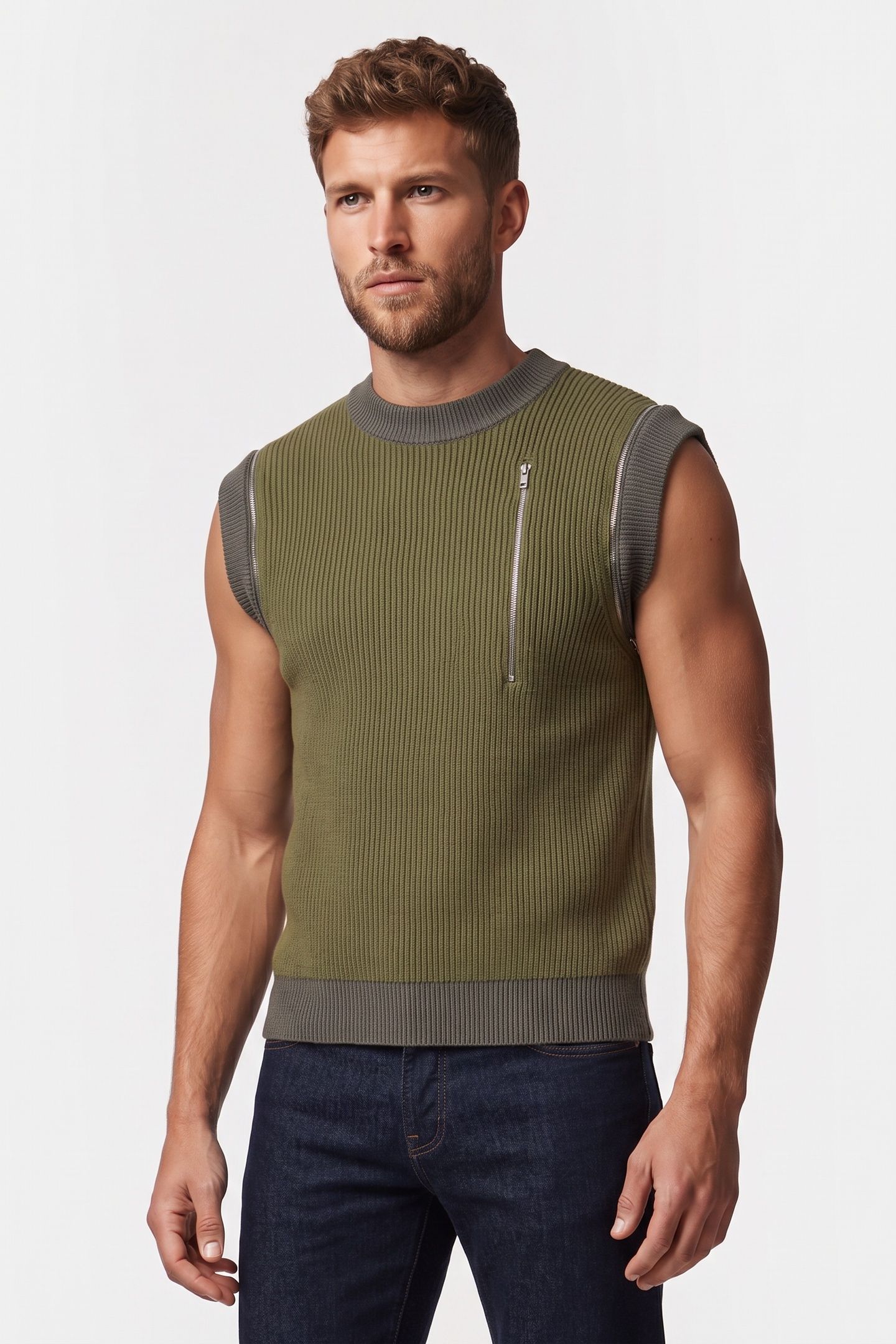 SLEEVELESS SHIRT WITH ZIP GREEN 1