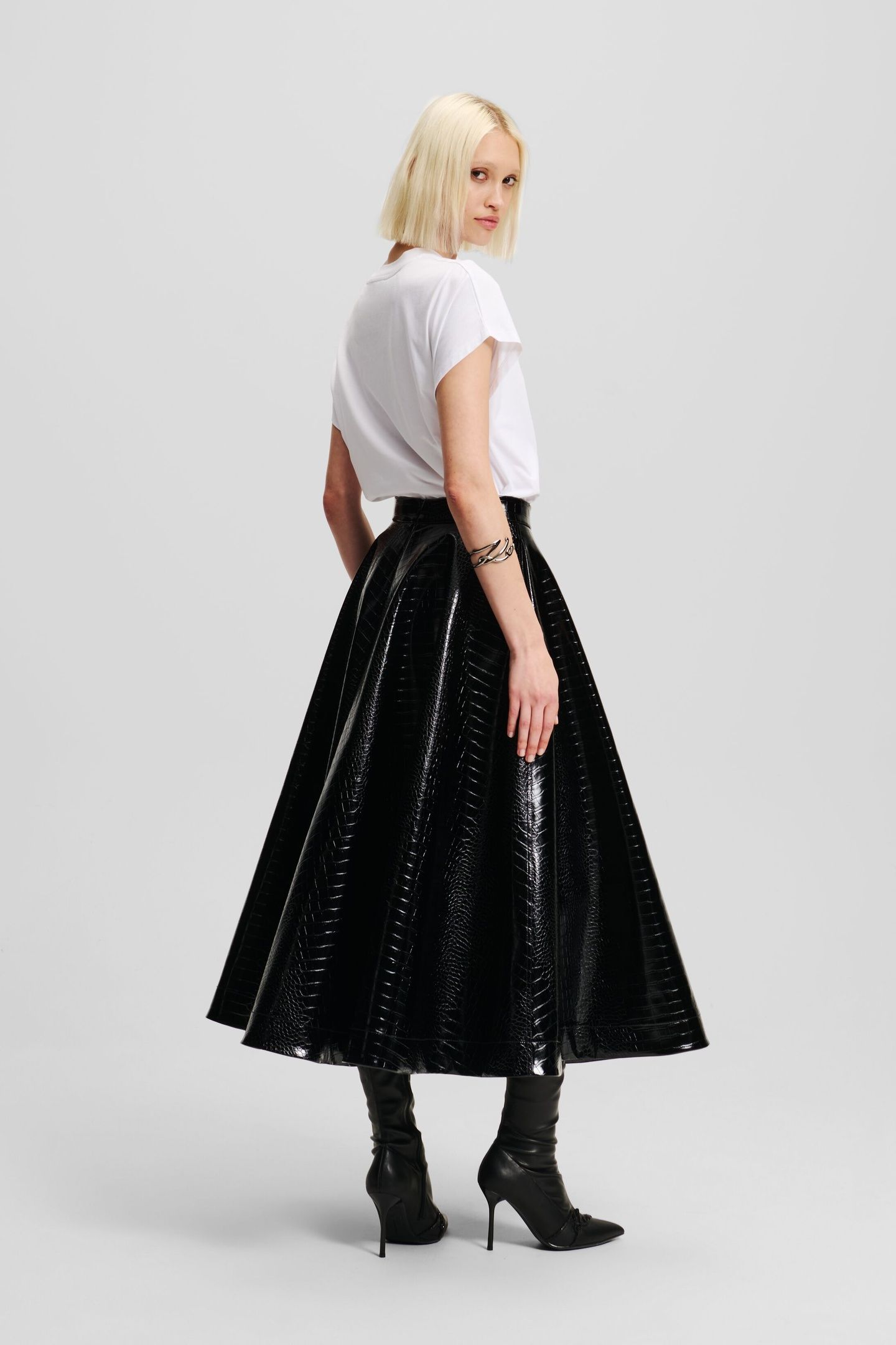 FAUX LEATHER CROC A LINE SKIRT BLACK 3