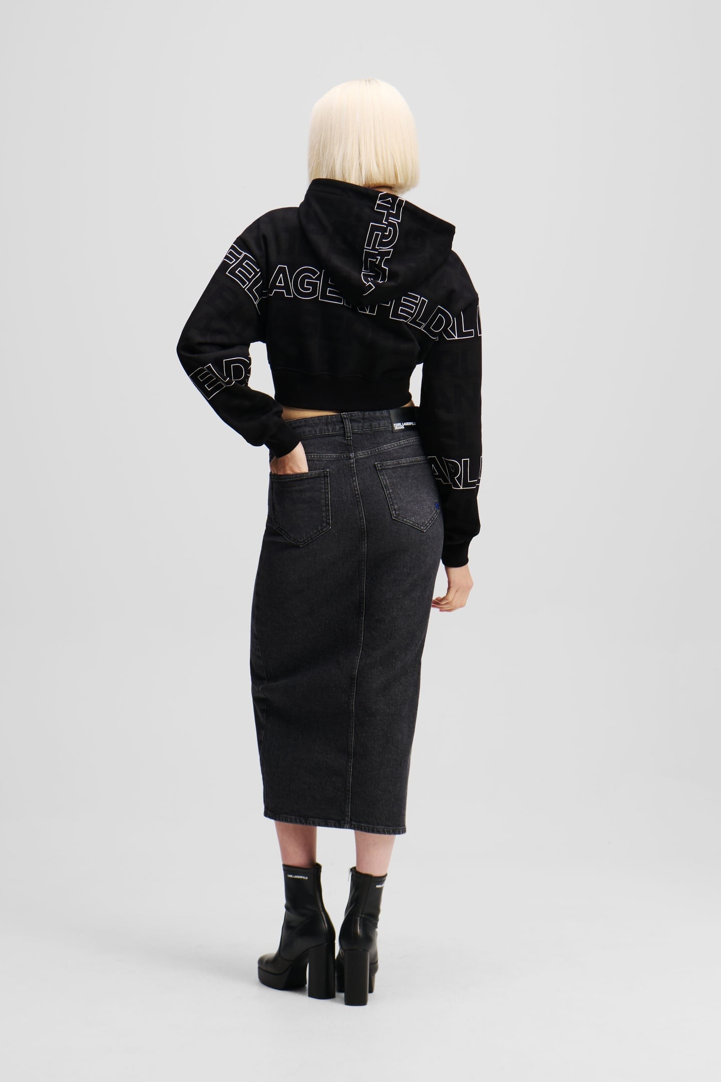 KLJ ZIP DENIM MIDI SKIRT WASHED DARK GREY 3