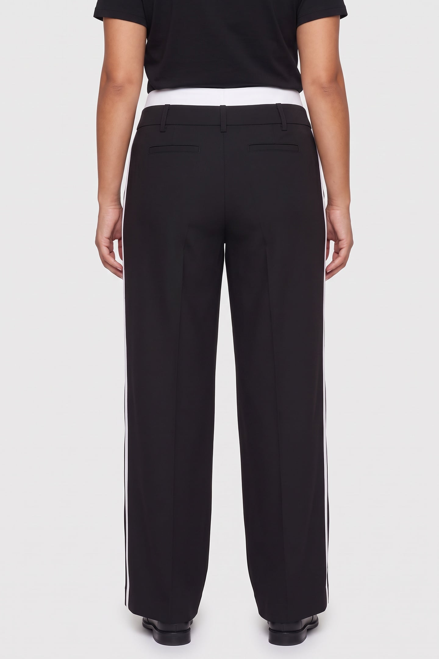 CONTRAST WAISTBAND PANTS WHITE/BLACK 2