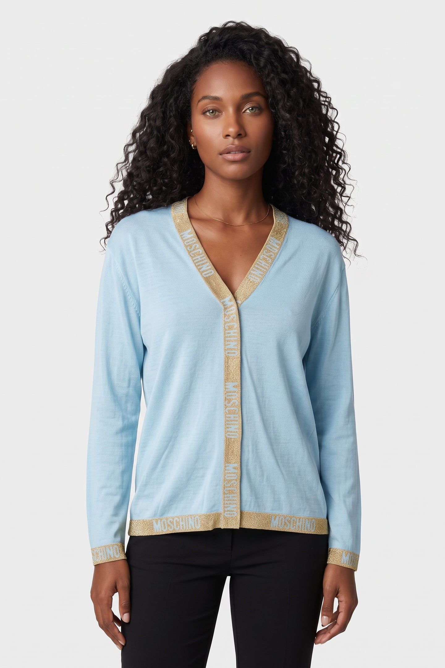 LOGO TAPE WOOL CARDIGAN BLUE 1