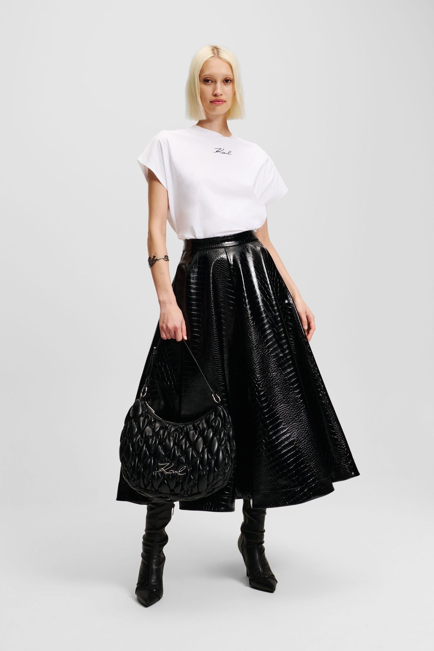 FAUX LEATHER CROC A LINE SKIRT BLACK 2
