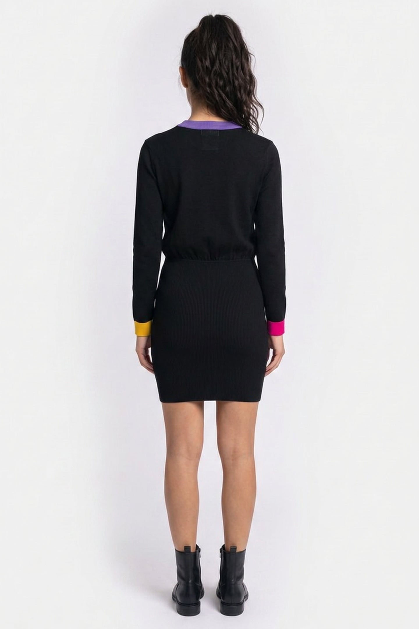 COLOR BLOCK KNIT DRESS BLACK 2